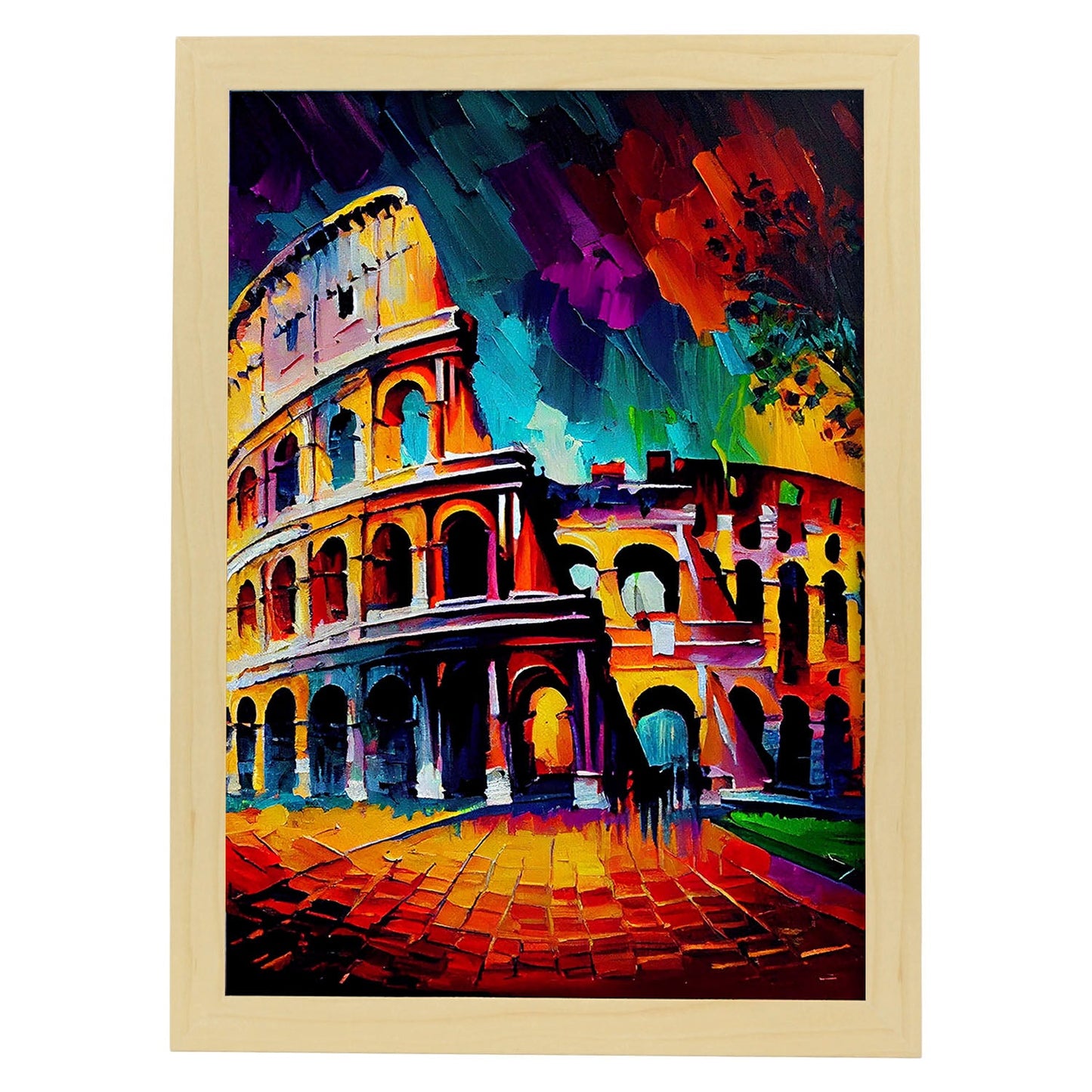 Nacnic The Colosseum Roma Italia Cepillo de pintura al óleo. Estampados de arte de pared estético para el diseño de dormitorio o sala de estar.-Artwork-Nacnic-A4-Marco Madera clara-Nacnic Estudio SL