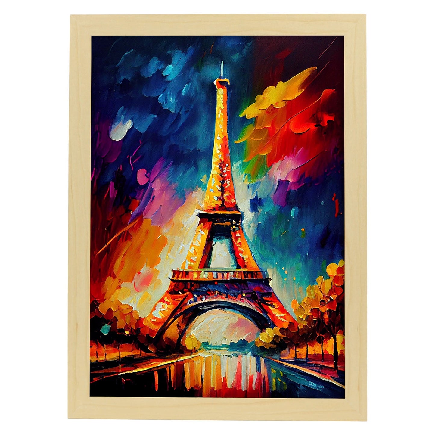 Nacnic the Eiffel Tower Paris Francia Pintura al óleo Str. Estampados de arte de pared estético para el diseño de dormitorio o sala de estar.-Artwork-Nacnic-A4-Marco Madera clara-Nacnic Estudio SL