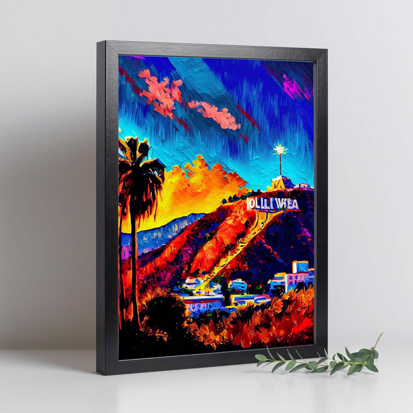 Nacnic The Hollywood Sign Los Angeles California USA Oil Pa. Estampados de arte de pared estético para el diseño de dormitorio o sala de estar.-Artwork-Nacnic-Nacnic Estudio SL