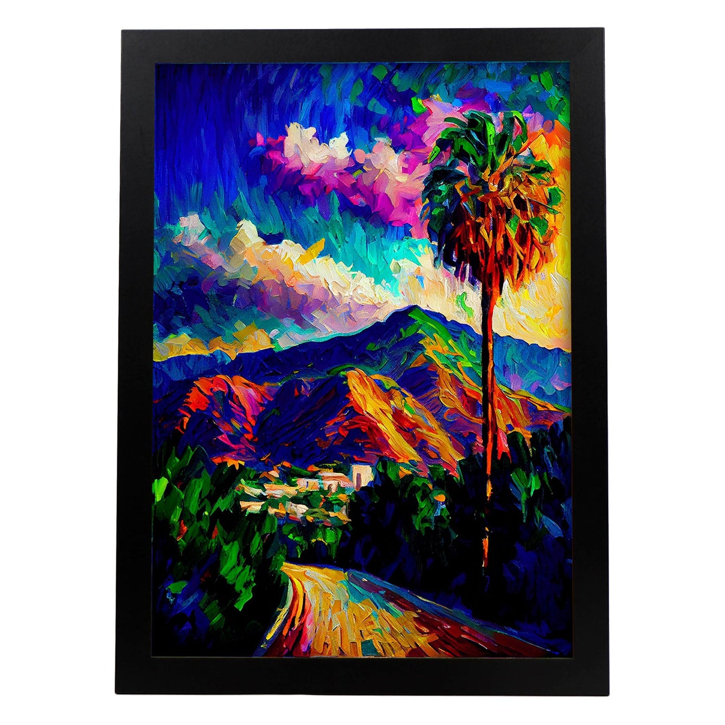 Nacnic The Hollywood Sign Los Angeles California USA Oil Pa. Estampados de arte de pared estético para el diseño de dormitorio o sala de estar.-Artwork-Nacnic-A4-Sin marco-Nacnic Estudio SL