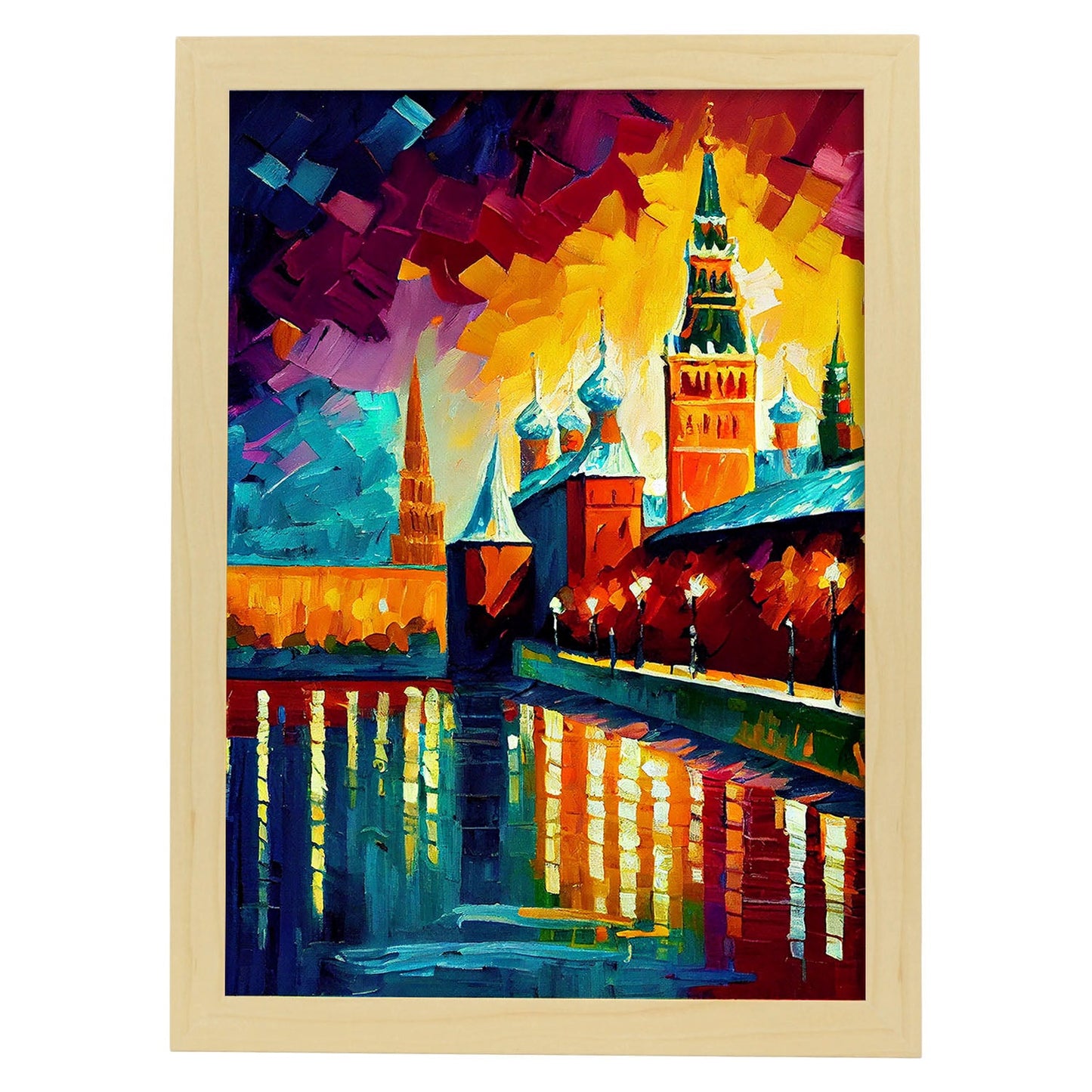 Nacnic the Kremlin Moscú Rusia Rusia Pintura al óleo Pincelas. Estampados de arte de pared estético para el diseño de dormitorio o sala de estar.-Artwork-Nacnic-A4-Marco Madera clara-Nacnic Estudio SL