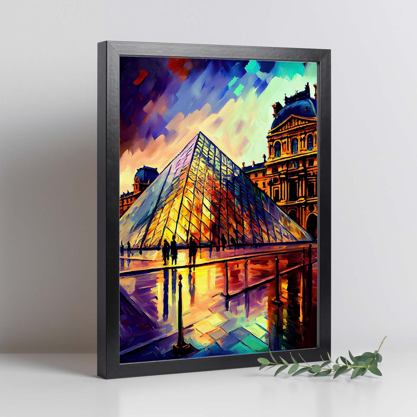 Nacnic The Louvre Paris France Pintura al óleo de pinceladas cinceles c. Estampados de arte de pared estético para el diseño de dormitorio o sala de estar.-Artwork-Nacnic-Nacnic Estudio SL