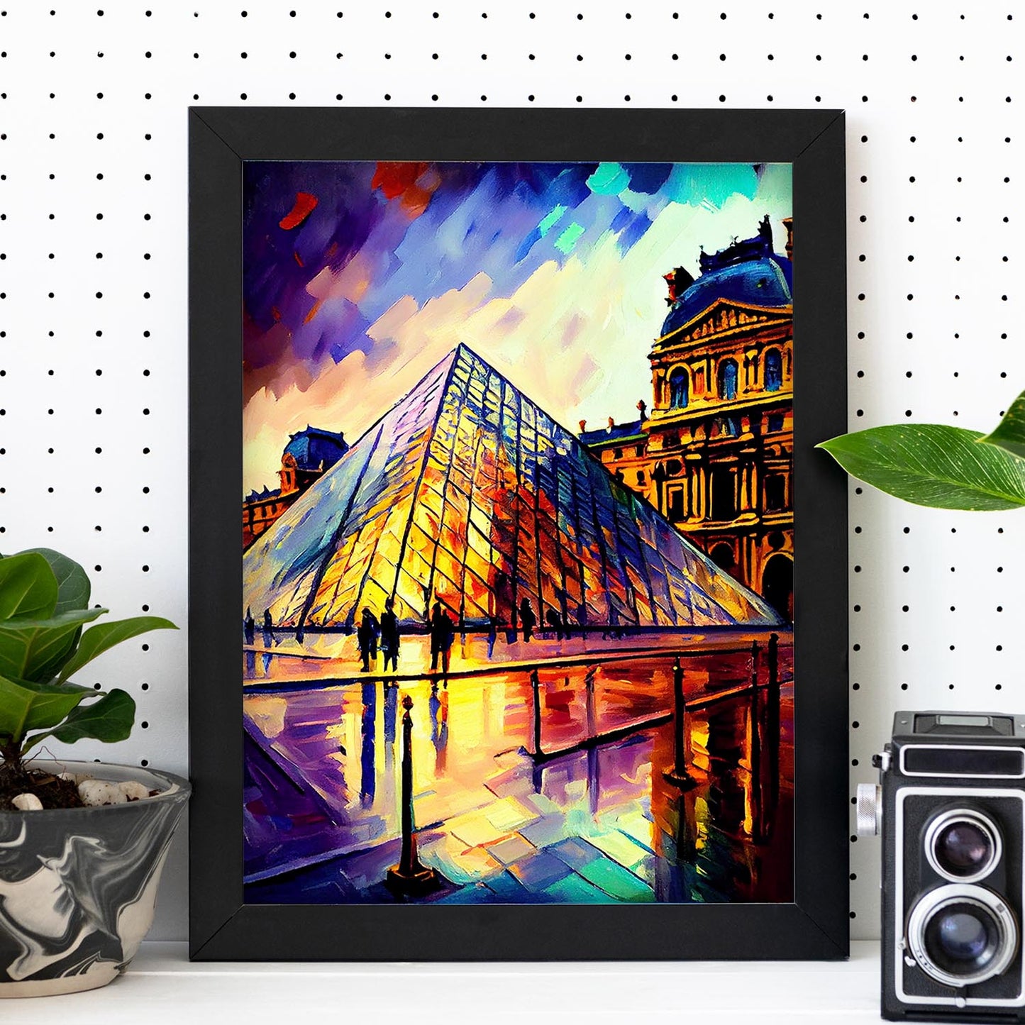 Nacnic The Louvre Paris France Pintura al óleo de pinceladas cinceles c. Estampados de arte de pared estético para el diseño de dormitorio o sala de estar.-Artwork-Nacnic-Nacnic Estudio SL