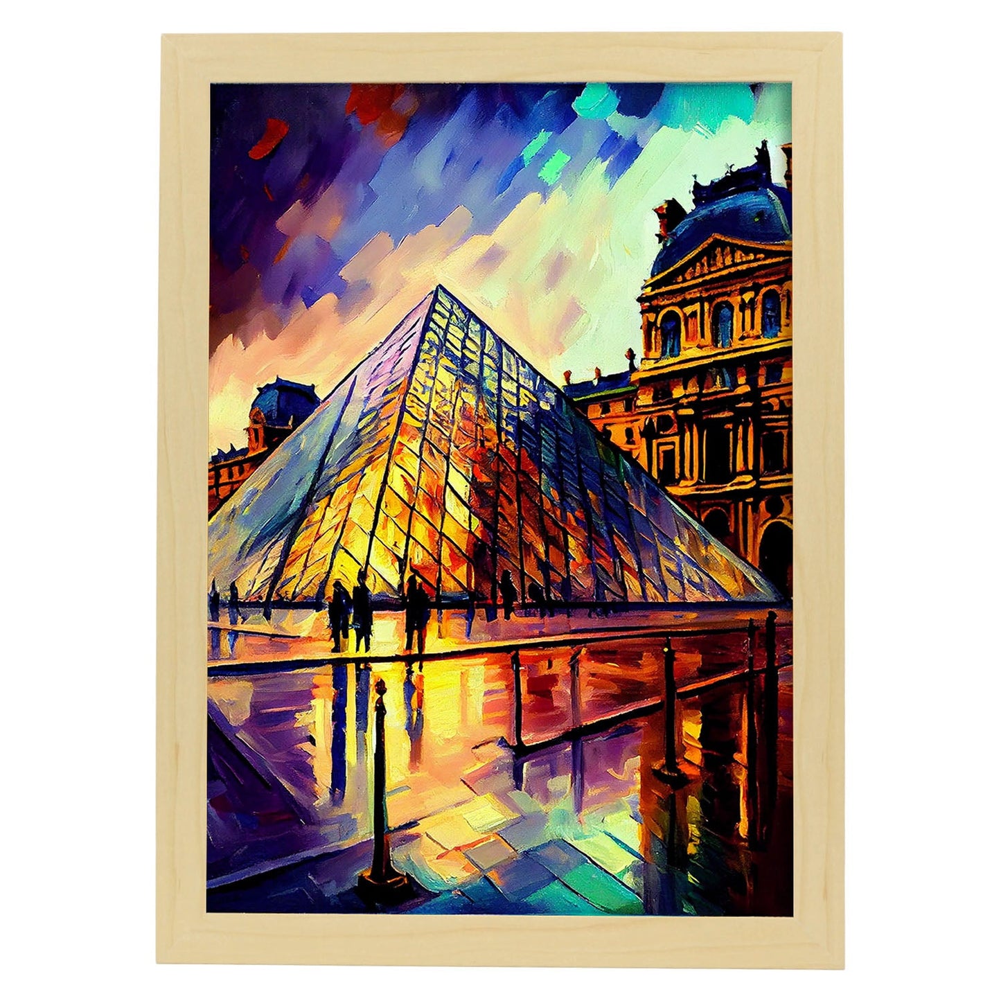 Nacnic The Louvre Paris France Pintura al óleo de pinceladas cinceles c. Estampados de arte de pared estético para el diseño de dormitorio o sala de estar.-Artwork-Nacnic-A4-Marco Madera clara-Nacnic Estudio SL