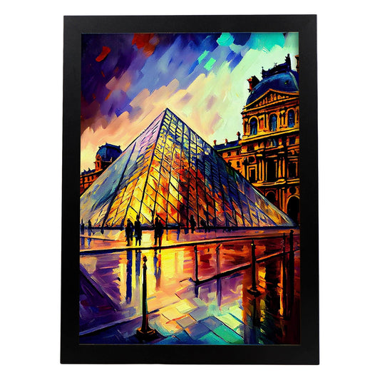 Nacnic The Louvre Paris France Pintura al óleo de pinceladas cinceles c. Estampados de arte de pared estético para el diseño de dormitorio o sala de estar.-Artwork-Nacnic-A4-Sin marco-Nacnic Estudio SL