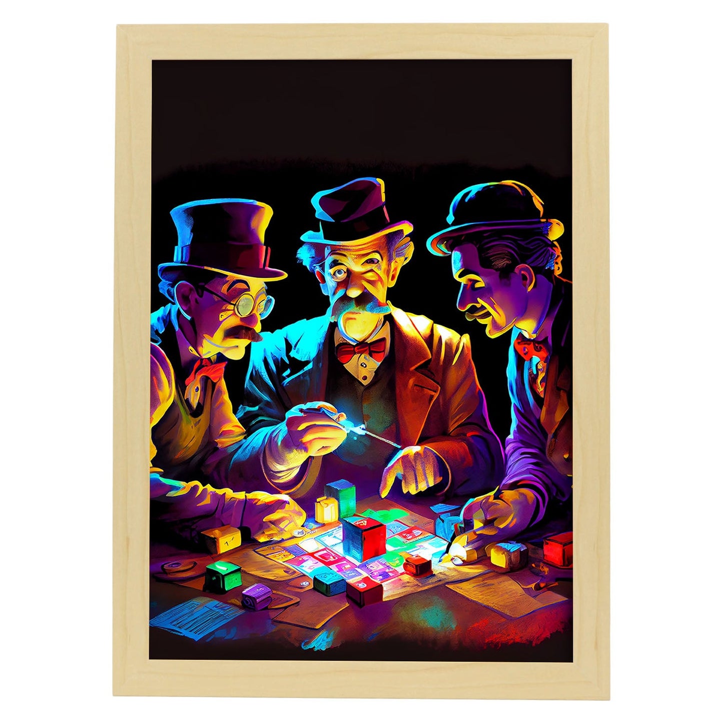 Nacnic The Marx Brothers interpretando a Monopoly Pixar Style Dynam. Estampados de arte de pared estético para el diseño de dormitorio o sala de estar.-Artwork-Nacnic-A4-Marco Madera clara-Nacnic Estudio SL