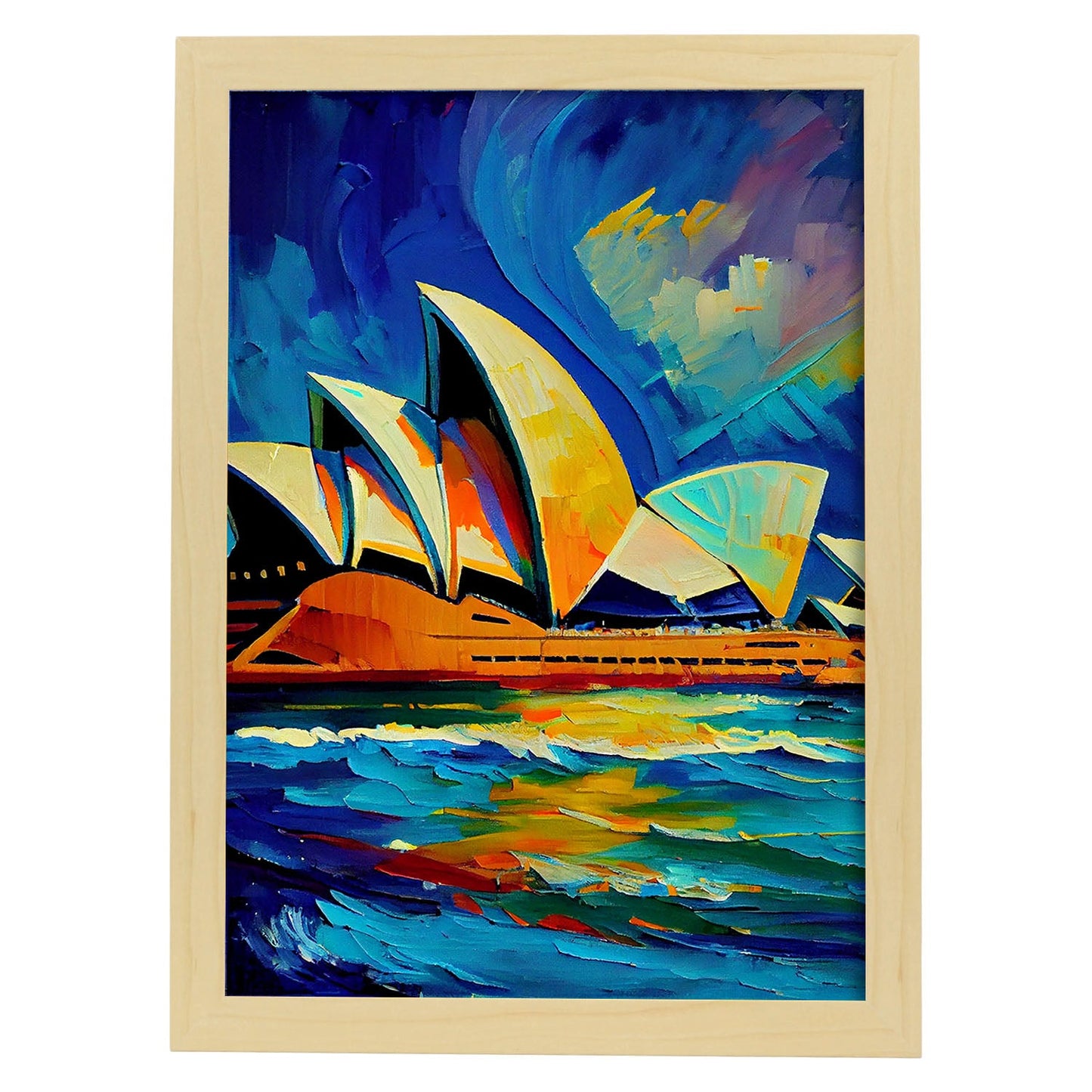 Nacnic The Sydney Opera House Sydney Australia Pintura al óleo. Estampados de arte de pared estético para el diseño de dormitorio o sala de estar.-Artwork-Nacnic-A4-Marco Madera clara-Nacnic Estudio SL