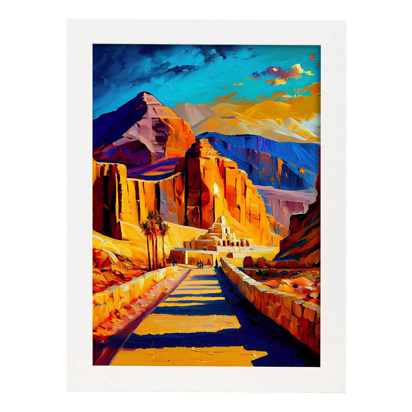 Nacnic The Valley of Kings Luxor Egipto Pintura al óleo de pincel s. Estampados de arte de pared estético para el diseño de dormitorio o sala de estar.-Artwork-Nacnic-A4-Marco Blanco-Nacnic Estudio SL