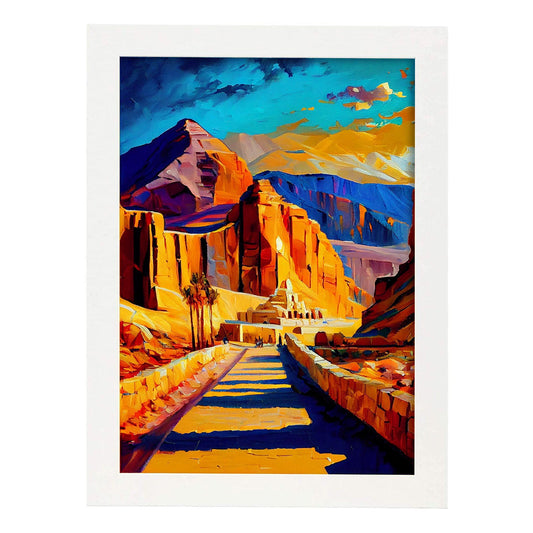 Nacnic The Valley of Kings Luxor Egipto Pintura al óleo de pincel s. Estampados de arte de pared estético para el diseño de dormitorio o sala de estar.-Artwork-Nacnic-A4-Marco Blanco-Nacnic Estudio SL