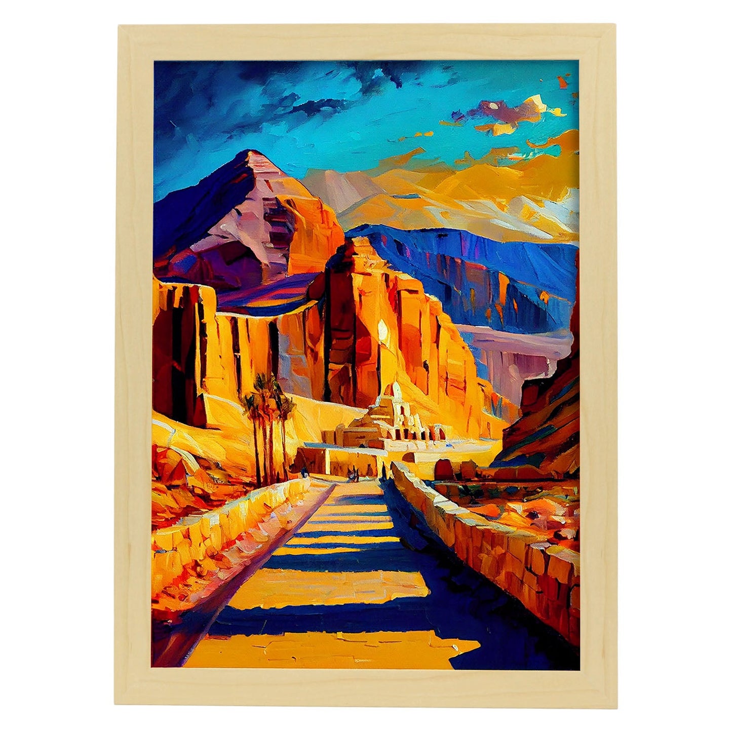 Nacnic The Valley of Kings Luxor Egipto Pintura al óleo de pincel s. Estampados de arte de pared estético para el diseño de dormitorio o sala de estar.-Artwork-Nacnic-A4-Marco Madera clara-Nacnic Estudio SL
