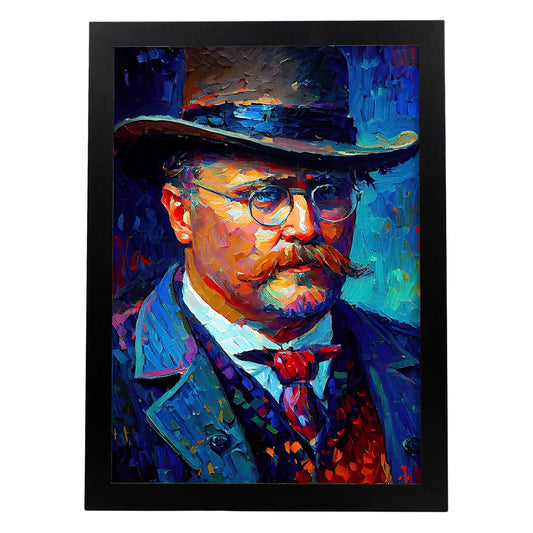 Nacnic Theodore Roosevelt Pintura al óleo de pincel de cepillo Colorf. Estampados de arte de pared estético para el diseño de dormitorio o sala de estar.-Artwork-Nacnic-A4-Sin marco-Nacnic Estudio SL