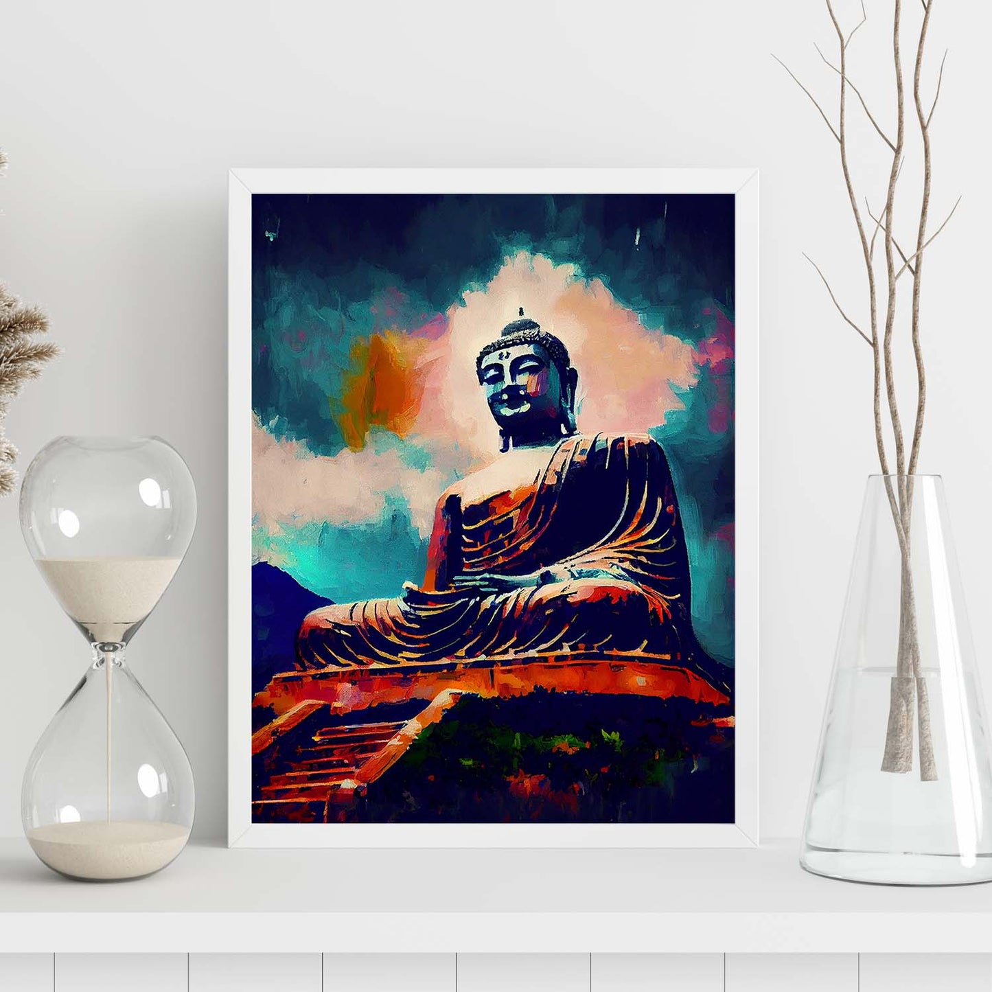 Nacnic Tian Tan Buddha Lantau Island Hong Kong Pintura al óleo. Estampados de arte de pared estético para el diseño de dormitorio o sala de estar.-Artwork-Nacnic-Nacnic Estudio SL
