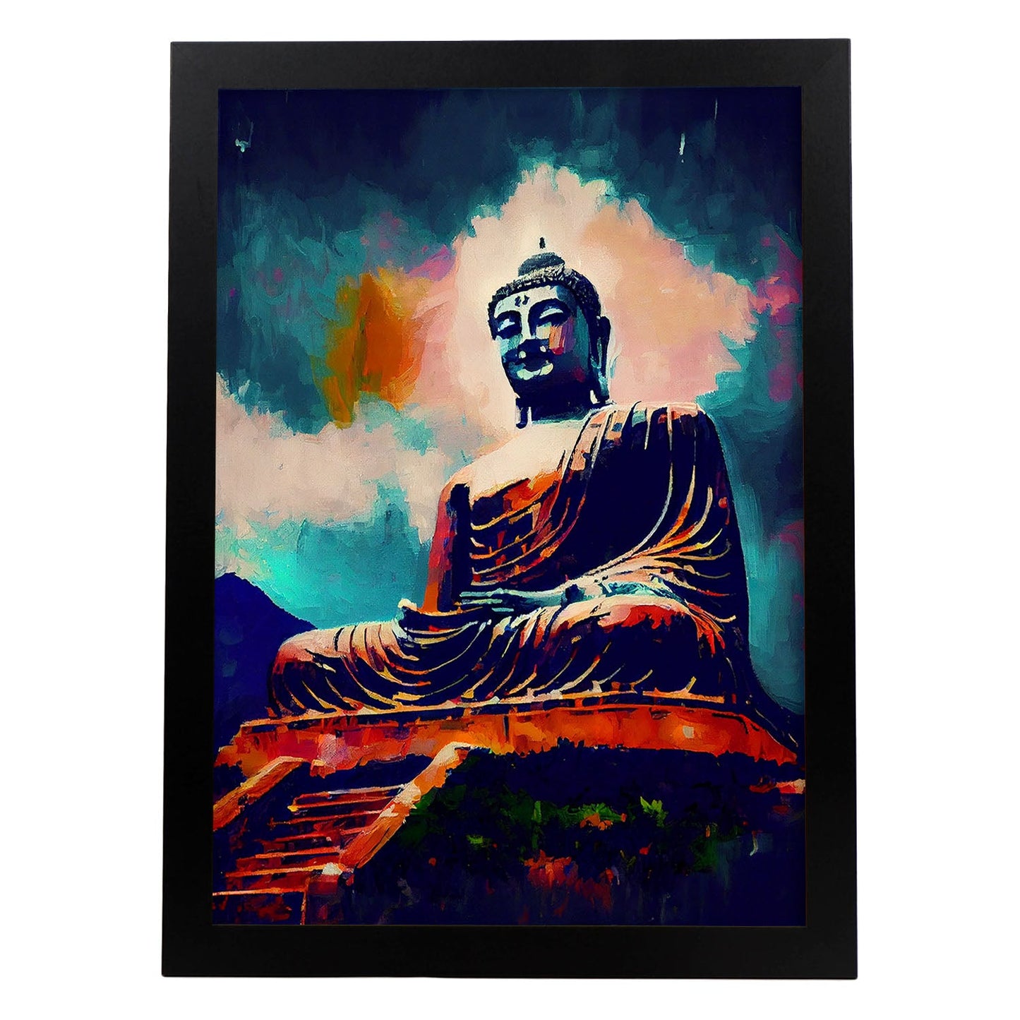 Nacnic Tian Tan Buddha Lantau Island Hong Kong Pintura al óleo. Estampados de arte de pared estético para el diseño de dormitorio o sala de estar.-Artwork-Nacnic-A4-Sin marco-Nacnic Estudio SL