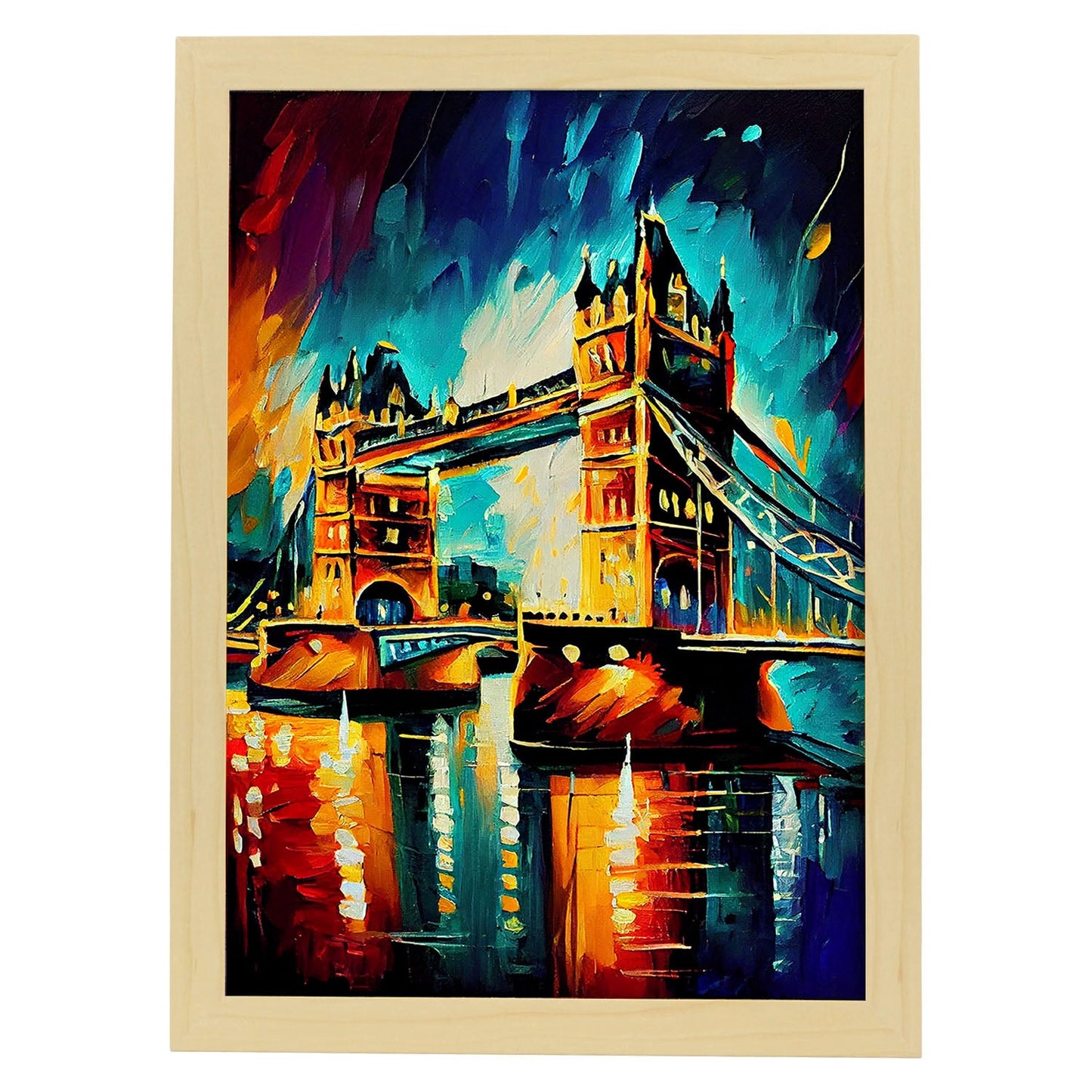 Nacnic Tower Bridge London Inglaterra Inglaterra pincel de pintura al óleo Strok. Estampados de arte de pared estético para el diseño de dormitorio o sala de estar.-Artwork-Nacnic-A4-Marco Madera clara-Nacnic Estudio SL