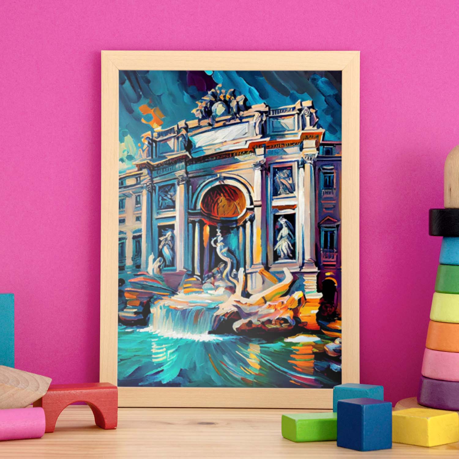 Nacnic Trevi Fountain Roma Italia Cepillo de pintura al óleo. Estampados de arte de pared estético para el diseño de dormitorio o sala de estar.-Artwork-Nacnic-Nacnic Estudio SL