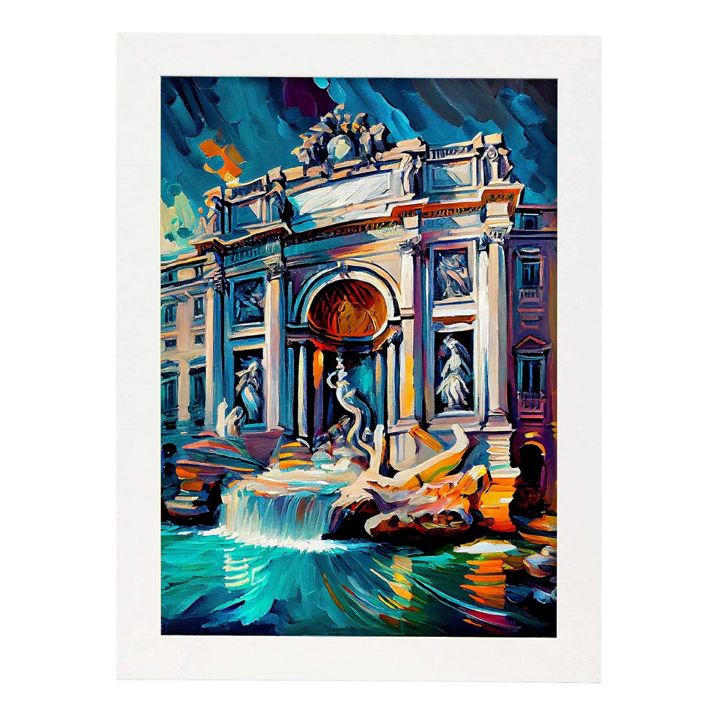 Nacnic Trevi Fountain Roma Italia Cepillo de pintura al óleo. Estampados de arte de pared estético para el diseño de dormitorio o sala de estar.-Artwork-Nacnic-A4-Marco Blanco-Nacnic Estudio SL