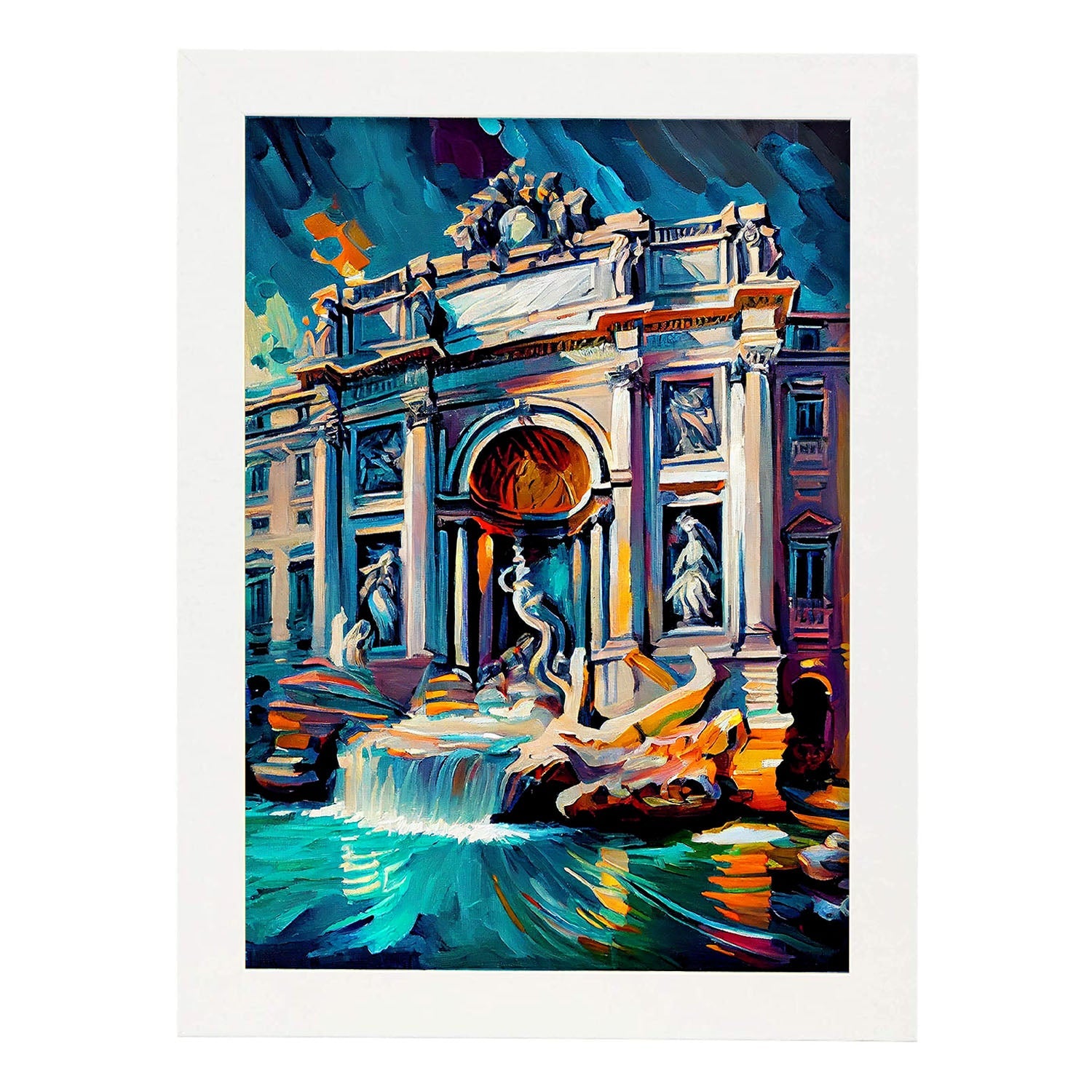 Nacnic Trevi Fountain Roma Italia Cepillo de pintura al óleo. Estampados de arte de pared estético para el diseño de dormitorio o sala de estar.-Artwork-Nacnic-A4-Marco Blanco-Nacnic Estudio SL
