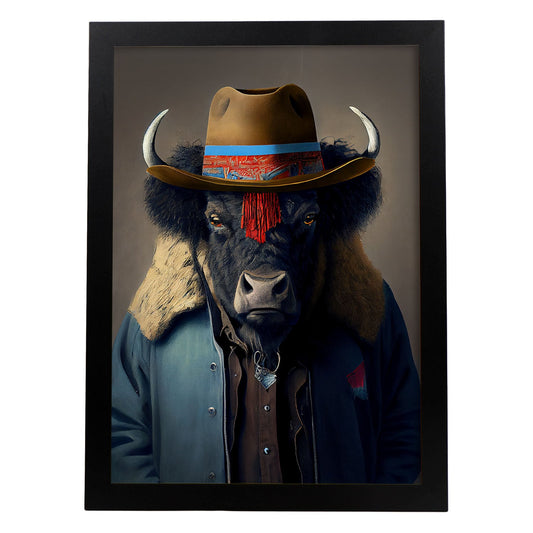 Nacnic Un bisonte vestido con ropa humana jean. Estampados de arte de pared estético para el diseño de dormitorio o sala de estar.-Artwork-Nacnic-A4-Sin marco-Nacnic Estudio SL