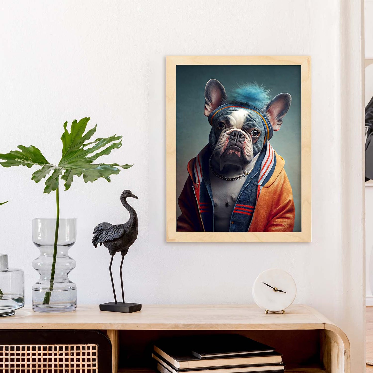 Nacnic, un bulldog francés tipo perro vestido con coágulo humano. Estampados de arte de pared estético para el diseño de dormitorio o sala de estar.-Artwork-Nacnic-Nacnic Estudio SL