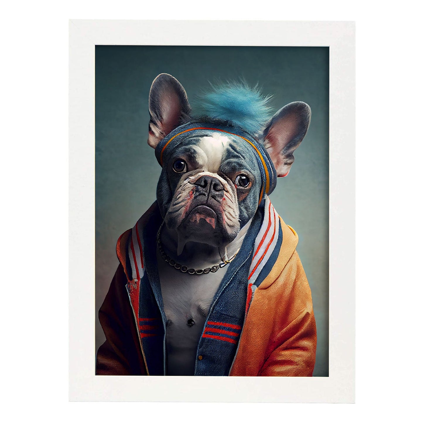 Nacnic, un bulldog francés tipo perro vestido con coágulo humano. Estampados de arte de pared estético para el diseño de dormitorio o sala de estar.-Artwork-Nacnic-A3-Marco Blanco-Nacnic Estudio SL