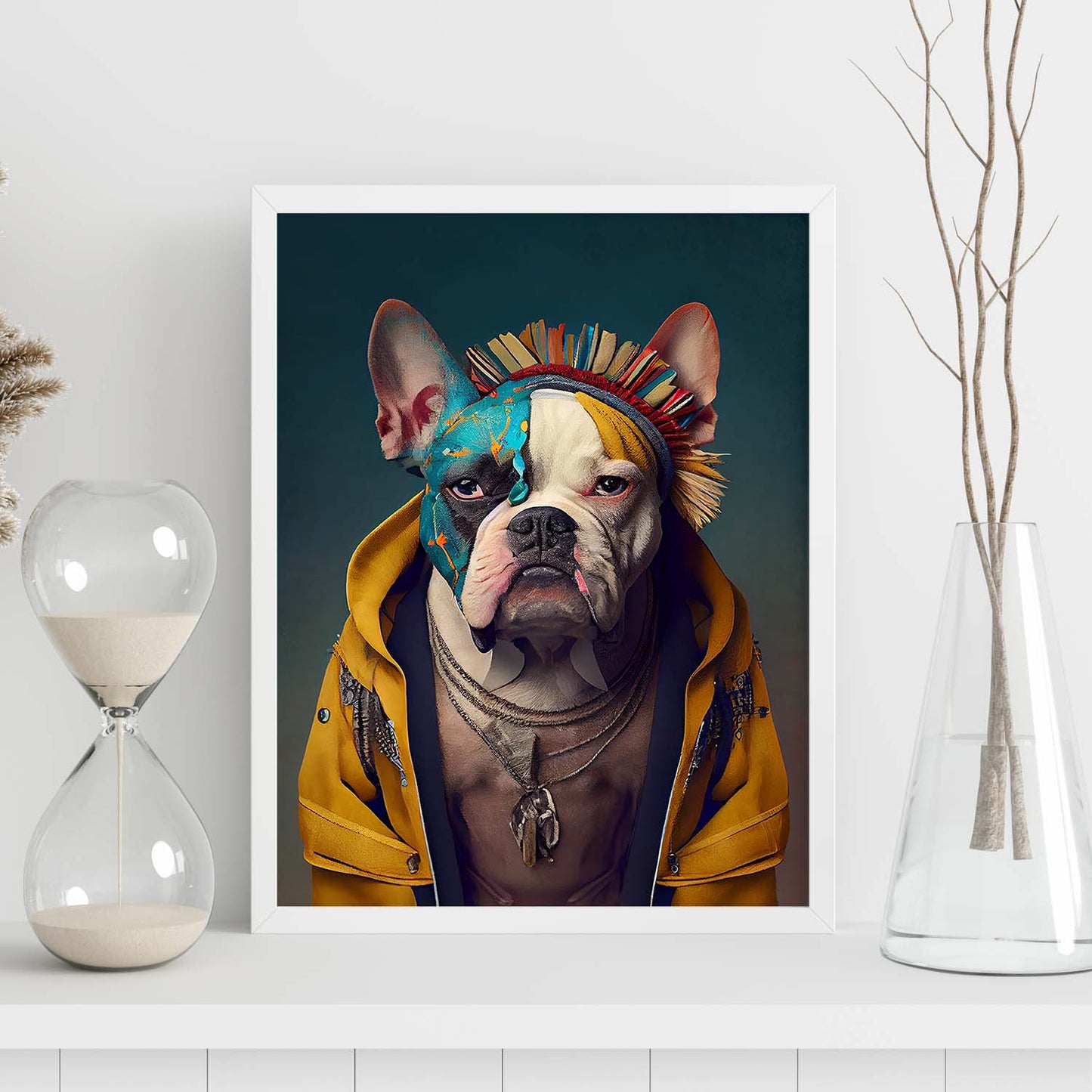Nacnic un bulldog tipo perro vestido con ropa de ropa humana. Estampados de arte de pared estético para el diseño de dormitorio o sala de estar.-Artwork-Nacnic-Nacnic Estudio SL