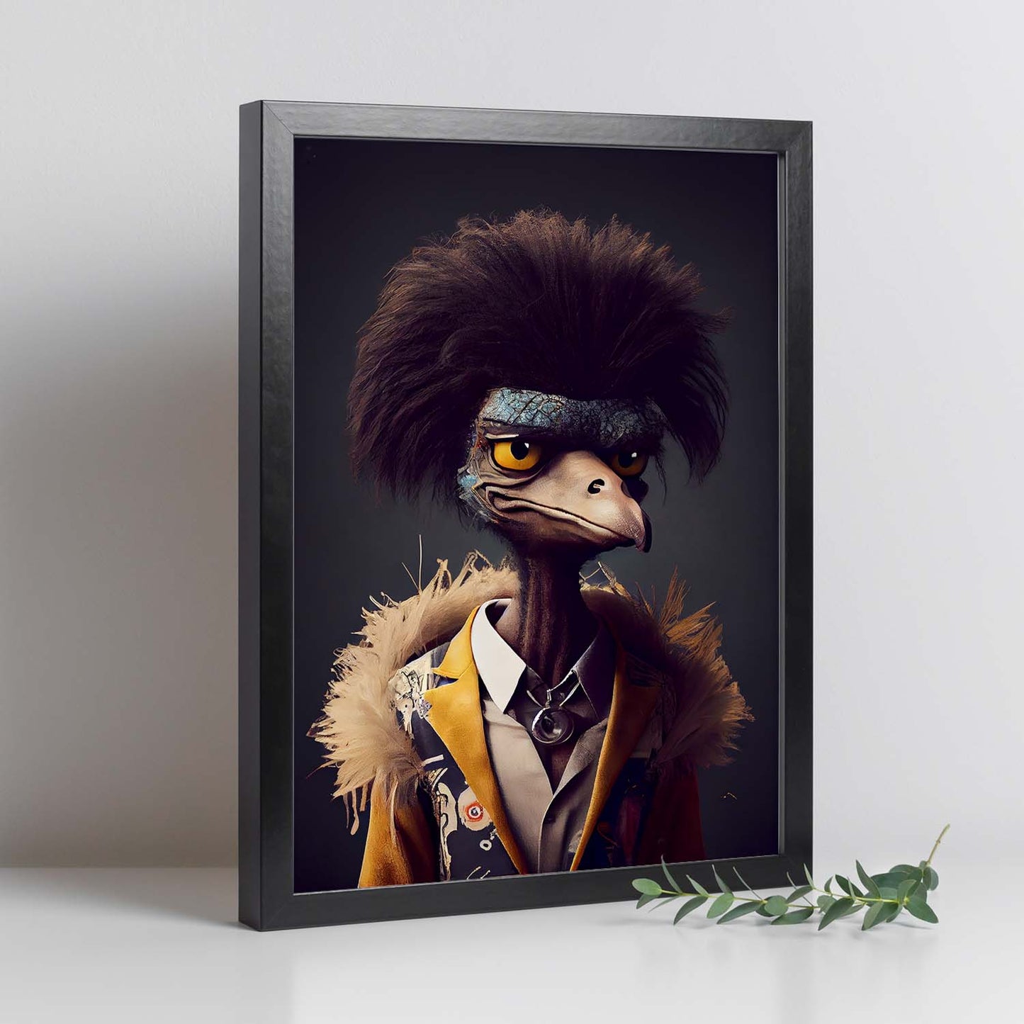 Nacnic un emu vestido con accesorios de ropa humana pequeños. Estampados de arte de pared estético para el diseño de dormitorio o sala de estar.-Artwork-Nacnic-Nacnic Estudio SL