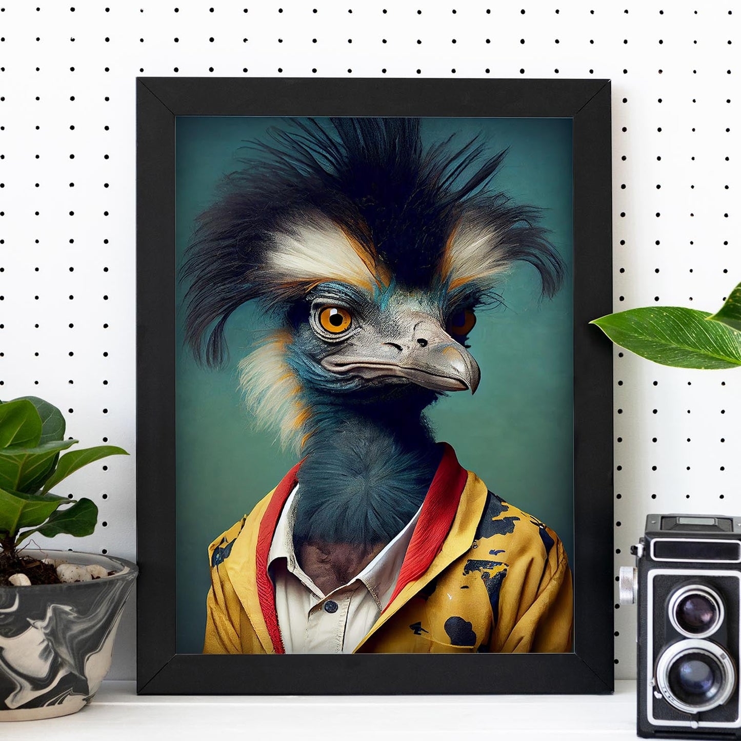 Nacnic Un emu vestido con ropa humana pequeña Smiljean. Estampados de arte de pared estético para el diseño de dormitorio o sala de estar.-Artwork-Nacnic-Nacnic Estudio SL