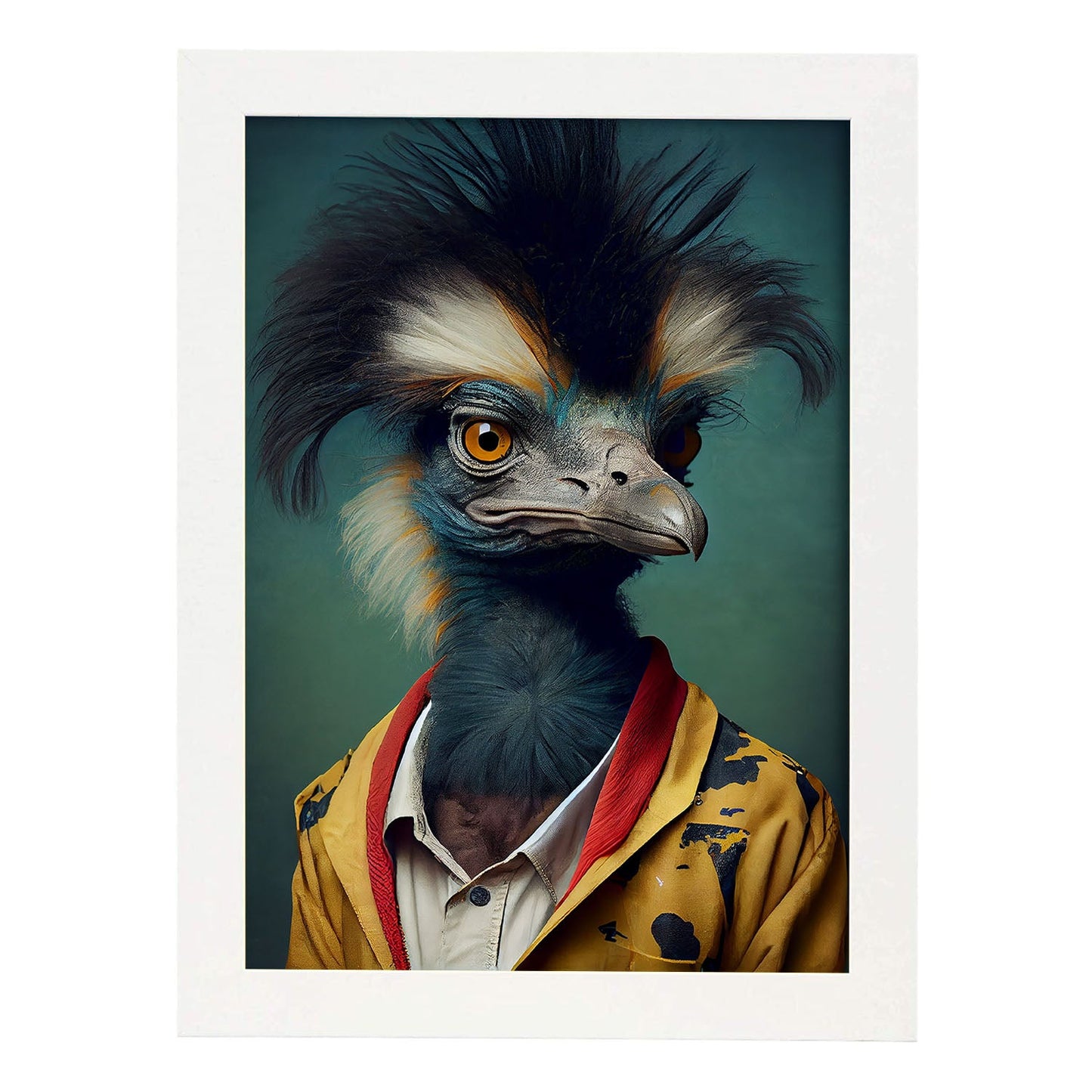 Nacnic Un emu vestido con ropa humana pequeña Smiljean. Estampados de arte de pared estético para el diseño de dormitorio o sala de estar.-Artwork-Nacnic-A3-Marco Blanco-Nacnic Estudio SL