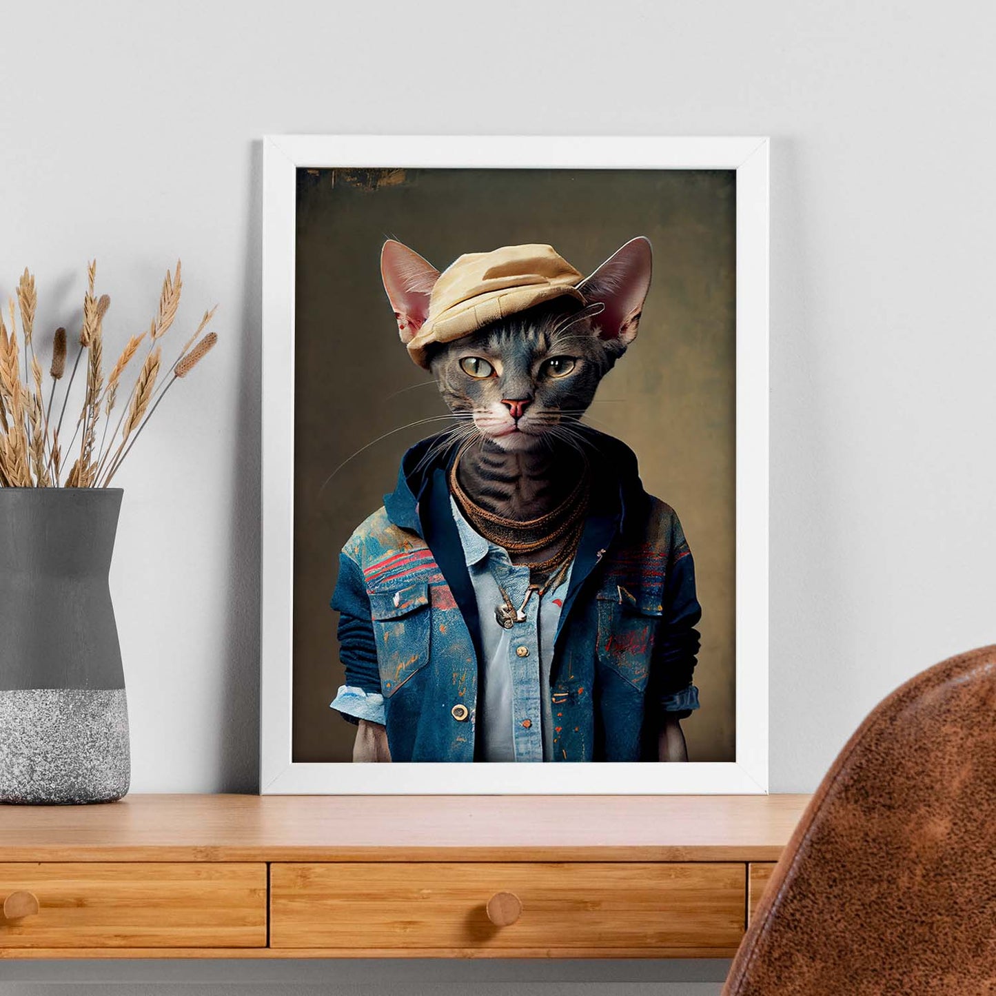 Nacnic, un gato, Singapura, vestido con ropa humana. Estampados de arte de pared estético para el diseño de dormitorio o sala de estar.-Artwork-Nacnic-Nacnic Estudio SL