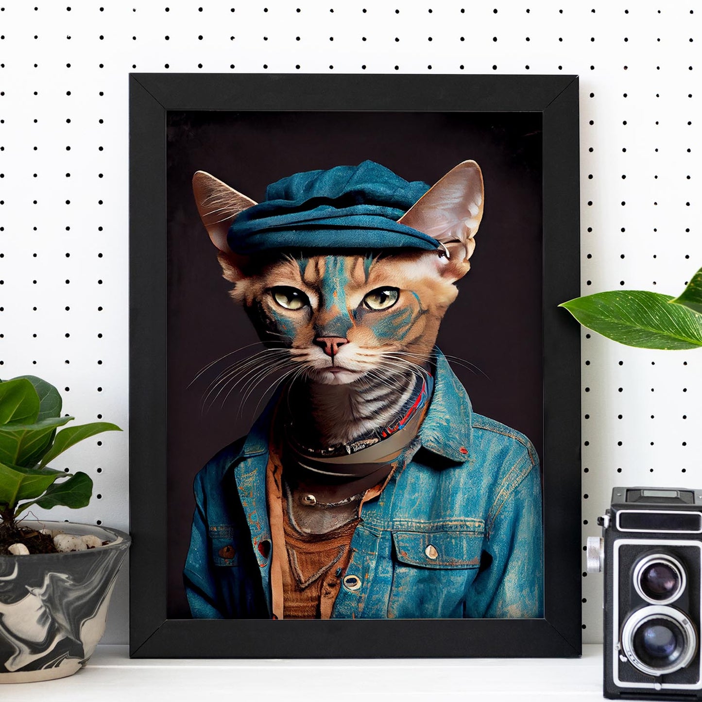 Nacnic, un gato, Singapura, vestido con ropa humana. Estampados de arte de pared estético para el diseño de dormitorio o sala de estar.-Artwork-Nacnic-Nacnic Estudio SL