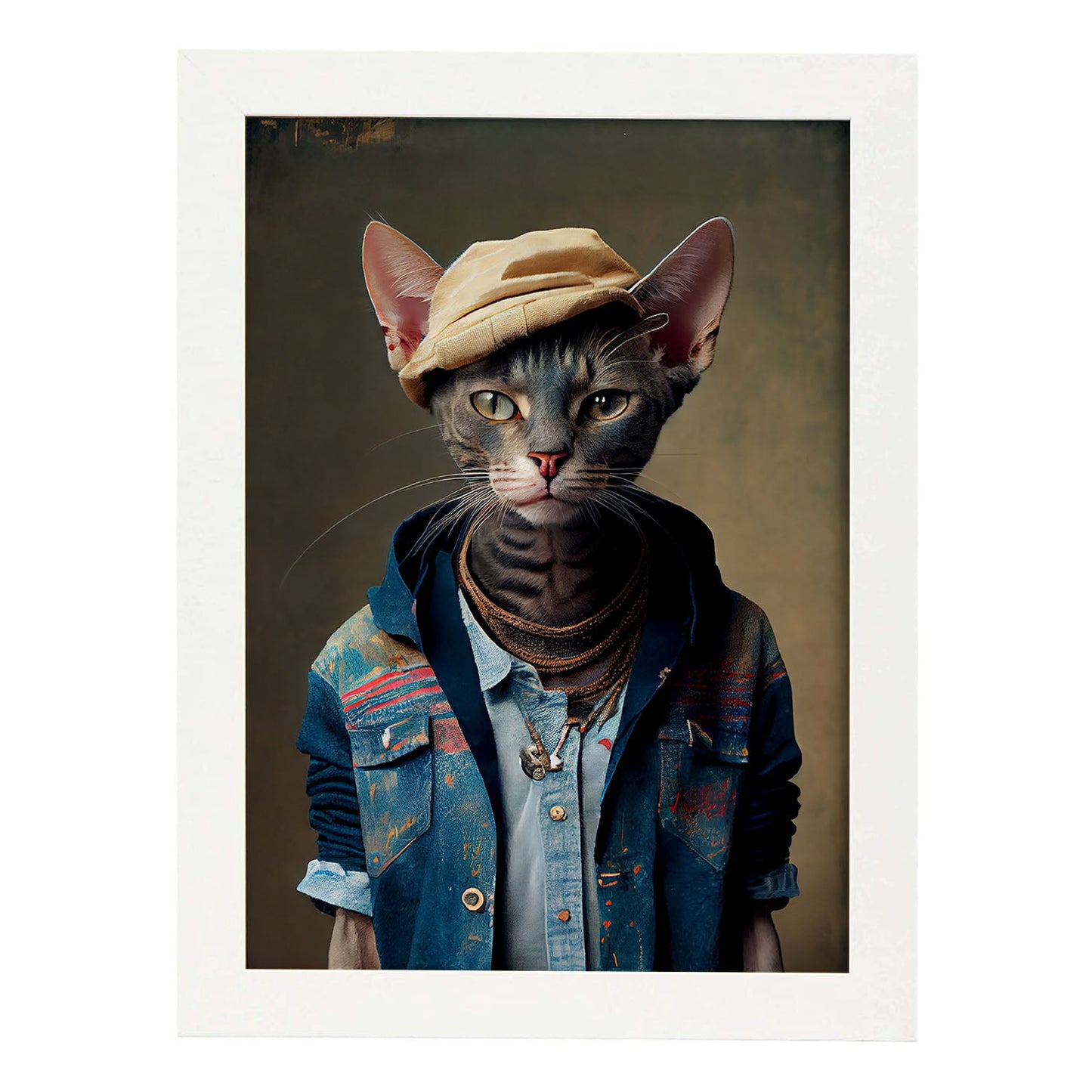 Nacnic, un gato, Singapura, vestido con ropa humana. Estampados de arte de pared estético para el diseño de dormitorio o sala de estar.-Artwork-Nacnic-A4-Marco Blanco-Nacnic Estudio SL