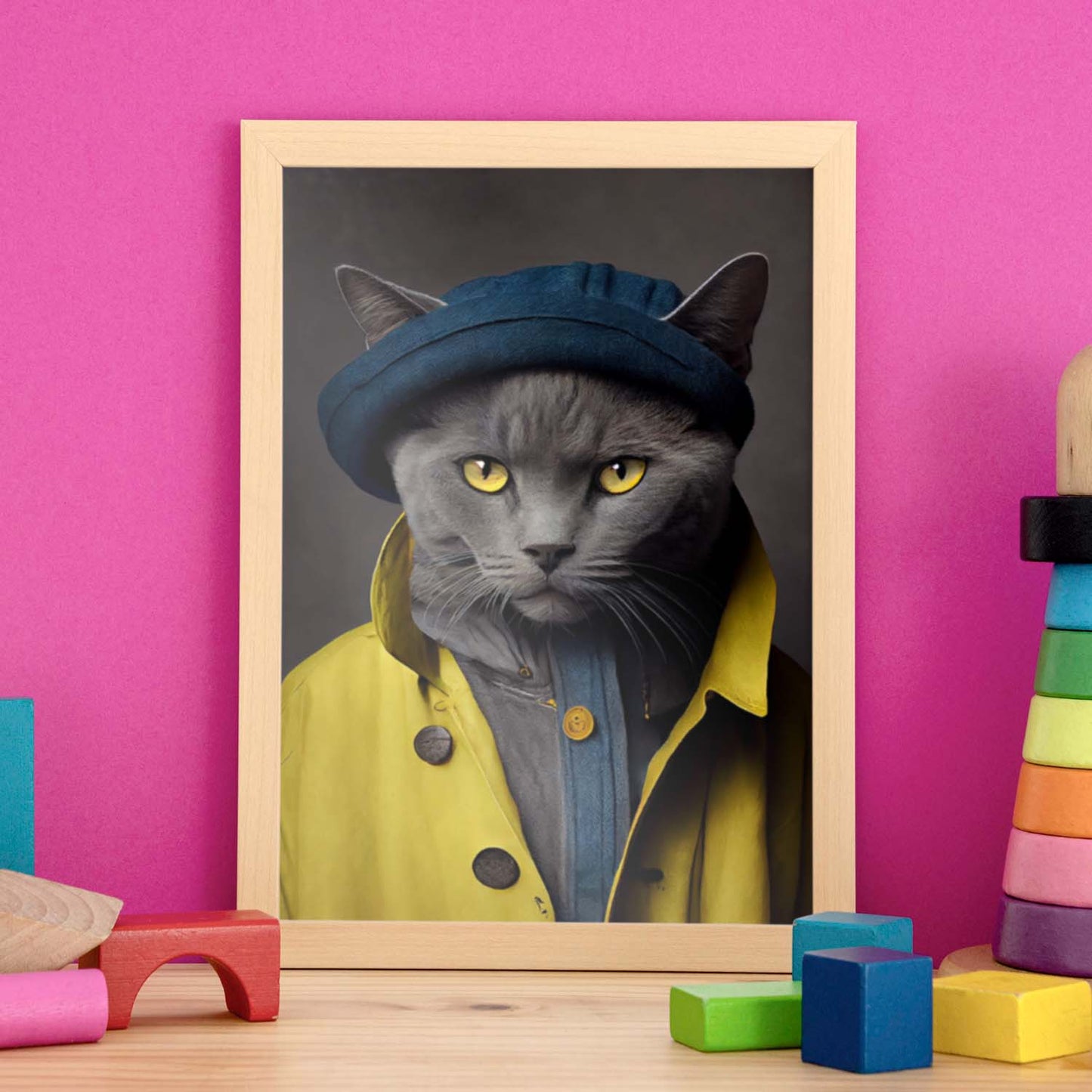 Nacnic un gato tipo chartreux vestido con ropa humana t. Estampados de arte de pared estético para el diseño de dormitorio o sala de estar.-Artwork-Nacnic-Nacnic Estudio SL