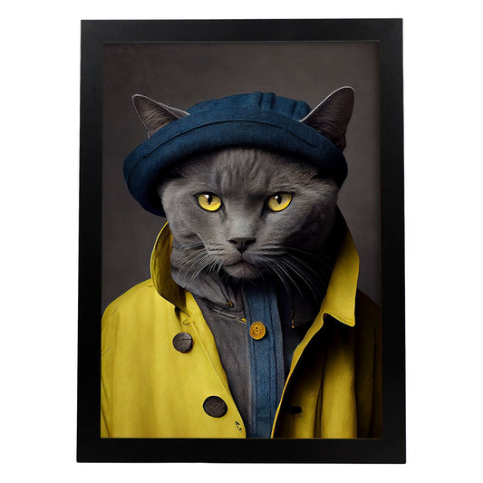 Nacnic un gato tipo chartreux vestido con ropa humana t. Estampados de arte de pared estético para el diseño de dormitorio o sala de estar.-Artwork-Nacnic-A4-Sin marco-Nacnic Estudio SL