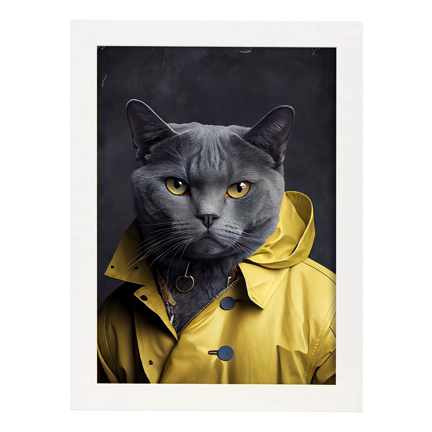Nacnic Un gato tipo Chartreux vestido con ropa humana. Estampados de arte de pared estético para el diseño de dormitorio o sala de estar.-Artwork-Nacnic-A4-Marco Blanco-Nacnic Estudio SL