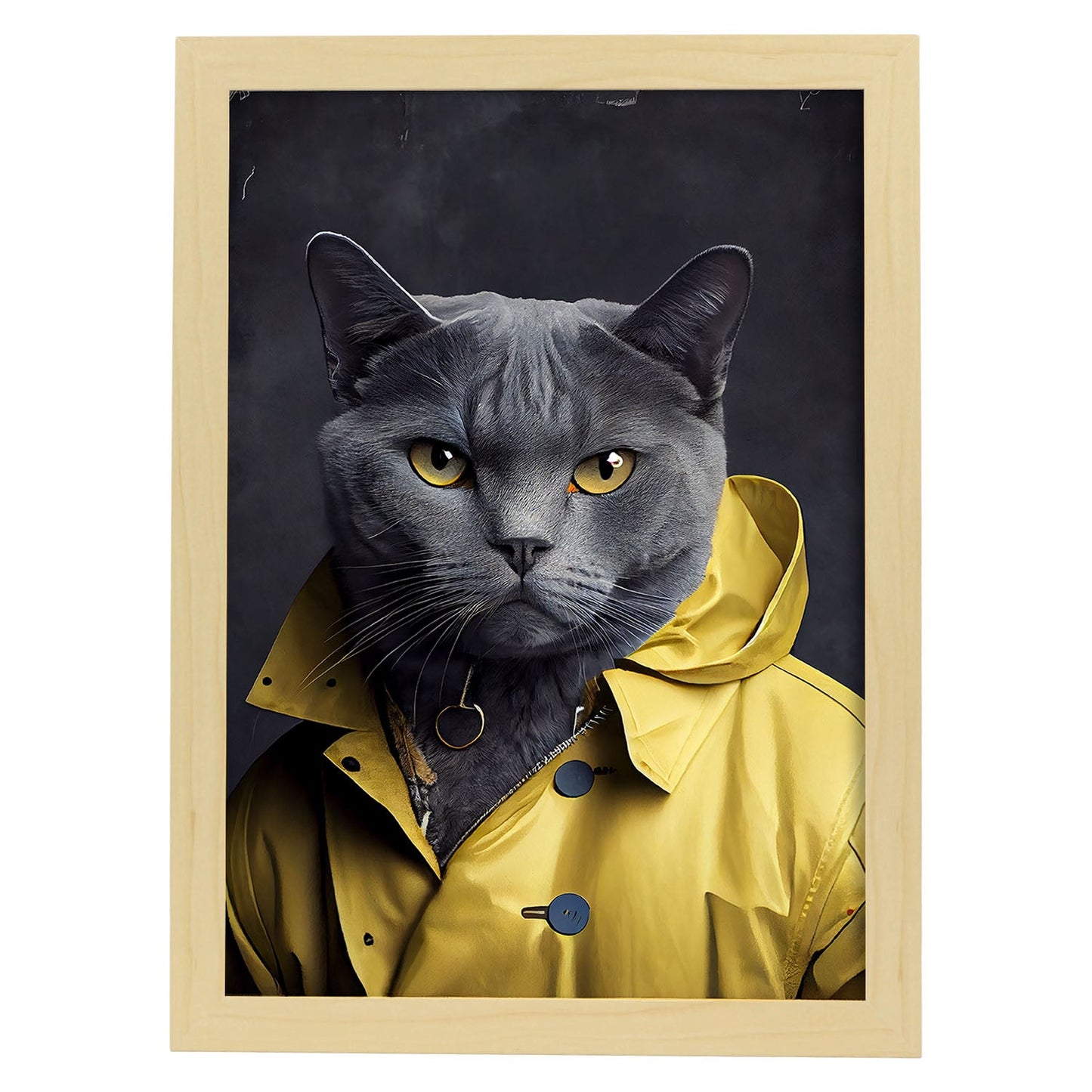 Nacnic Un gato tipo Chartreux vestido con ropa humana. Estampados de arte de pared estético para el diseño de dormitorio o sala de estar.-Artwork-Nacnic-A4-Marco Madera clara-Nacnic Estudio SL