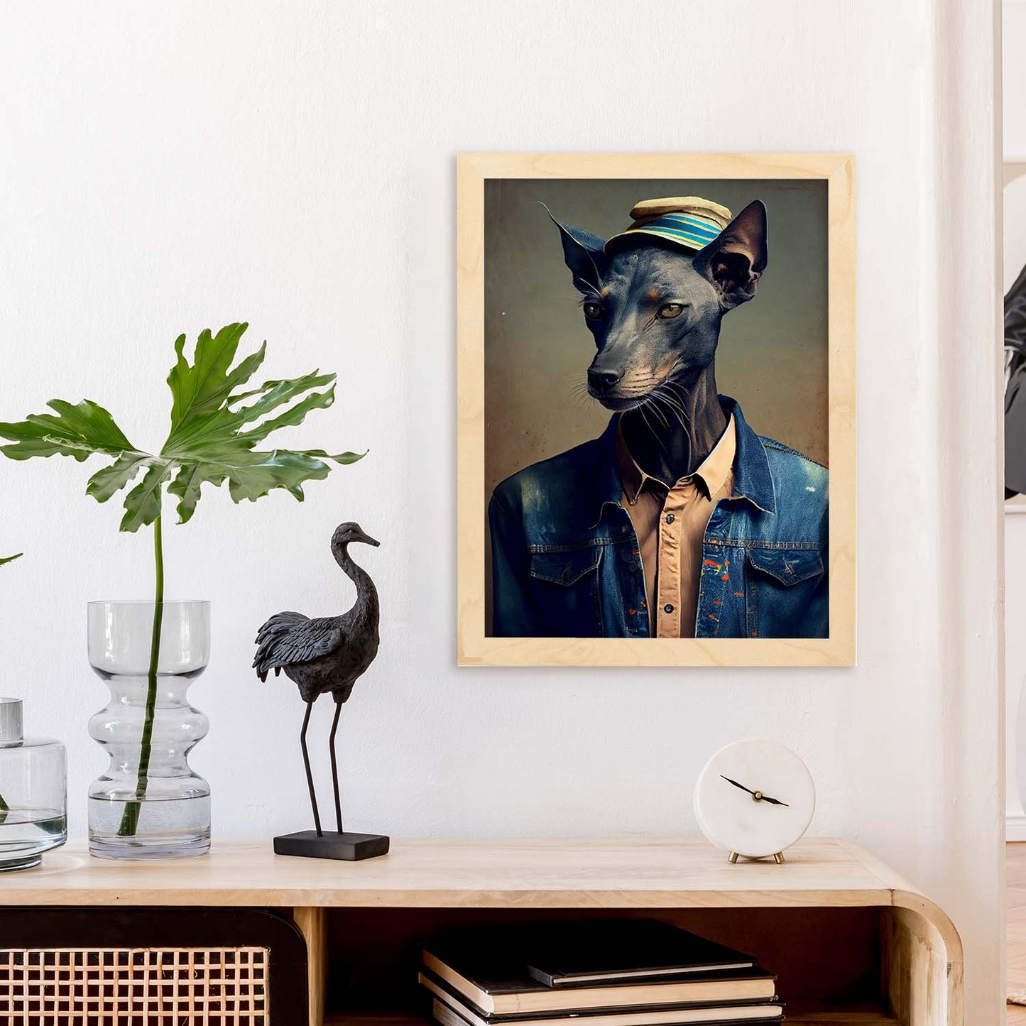 Nacnic un gato tipo Greyhound vestido con ropa humana t. Estampados de arte de pared estético para el diseño de dormitorio o sala de estar.-Artwork-Nacnic-Nacnic Estudio SL