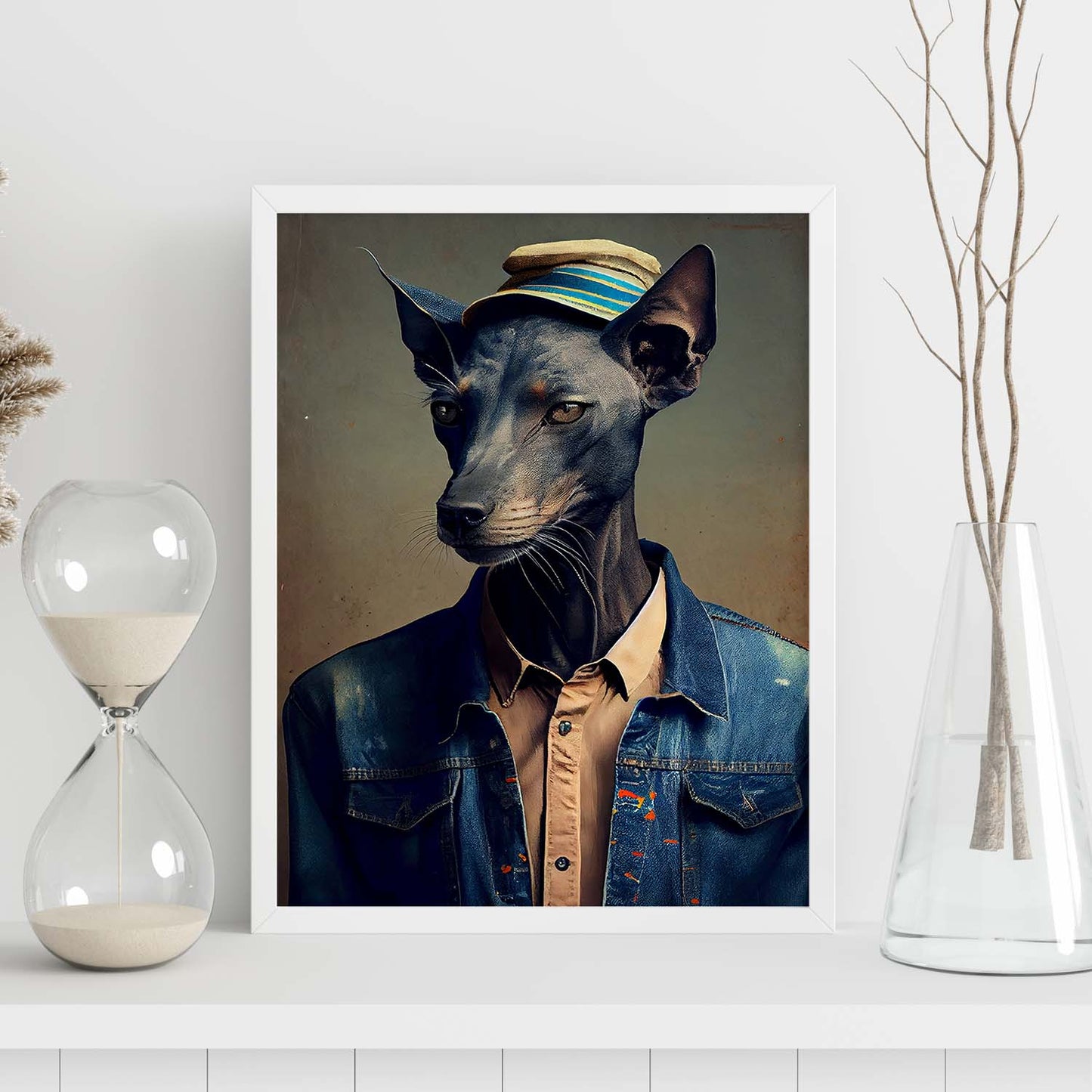 Nacnic un gato tipo Greyhound vestido con ropa humana t. Estampados de arte de pared estético para el diseño de dormitorio o sala de estar.-Artwork-Nacnic-Nacnic Estudio SL