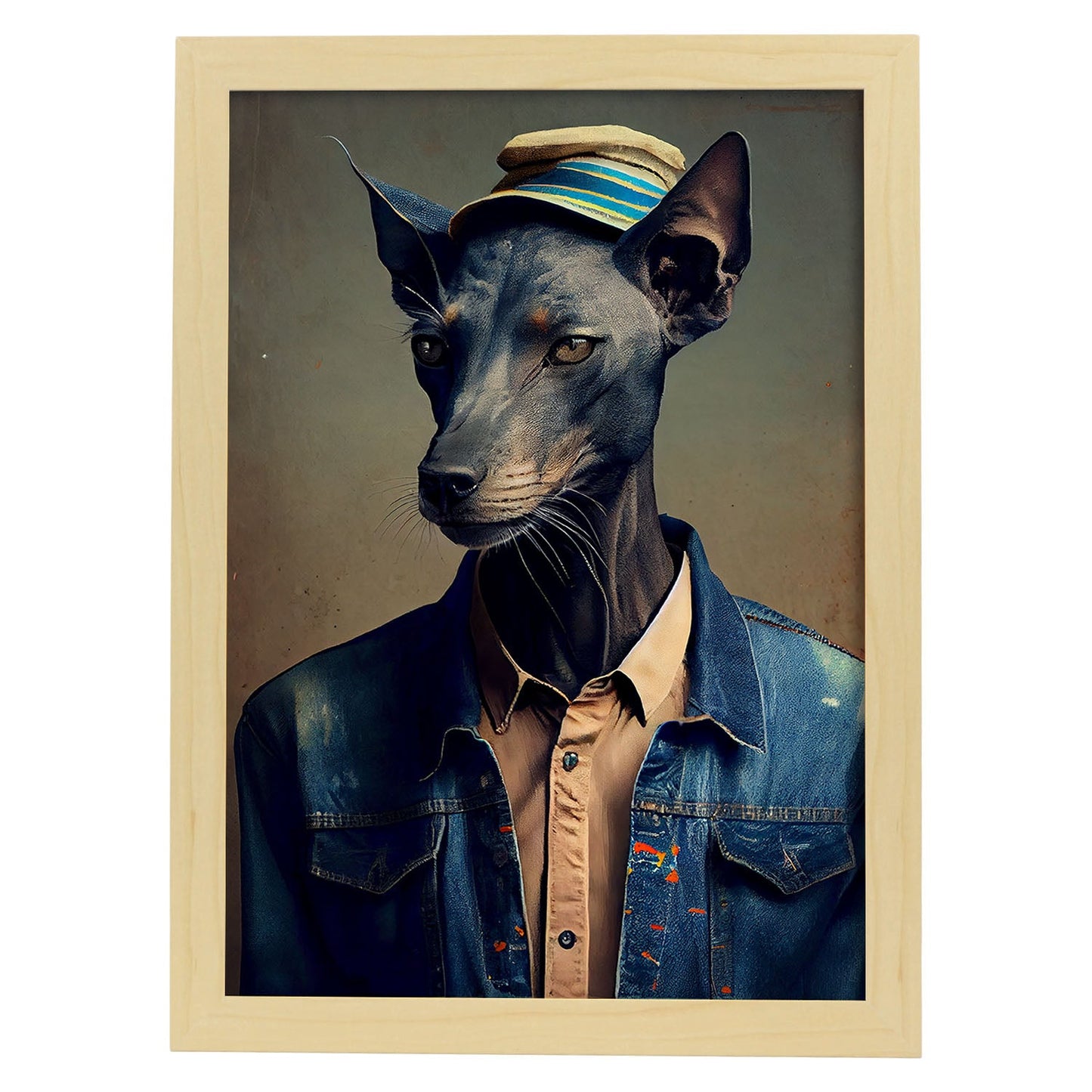 Nacnic un gato tipo Greyhound vestido con ropa humana t. Estampados de arte de pared estético para el diseño de dormitorio o sala de estar.-Artwork-Nacnic-A4-Marco Madera clara-Nacnic Estudio SL