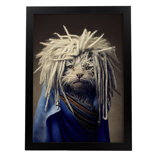 Nacnic un gato tipo komondor vestido con ropa humana ti. Estampados de arte de pared estético para el diseño de dormitorio o sala de estar.-Artwork-Nacnic-A4-Sin marco-Nacnic Estudio SL