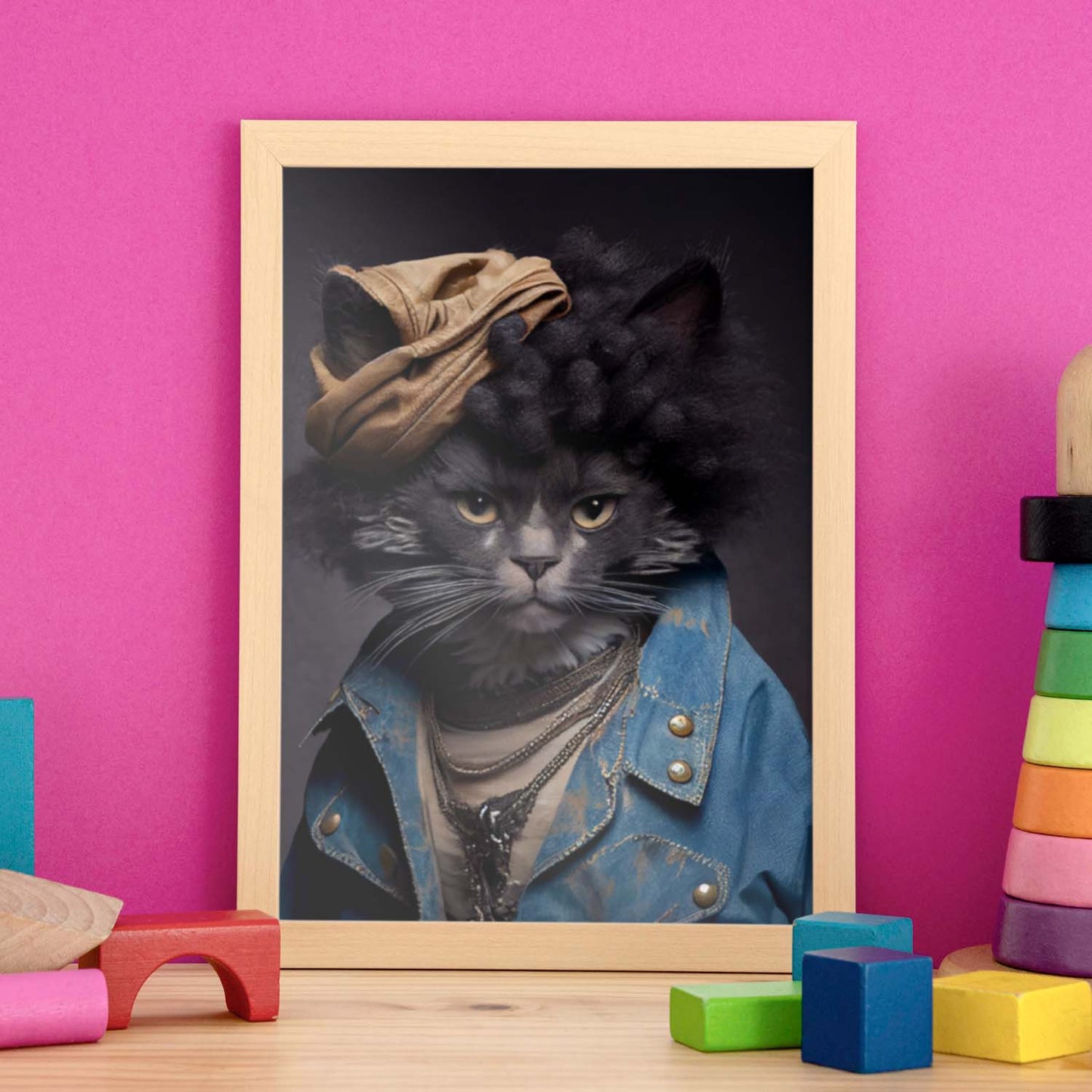 Nacnic un gato tipo laperm vestido con ropa humana pequeña. Estampados de arte de pared estético para el diseño de dormitorio o sala de estar.-Artwork-Nacnic-Nacnic Estudio SL