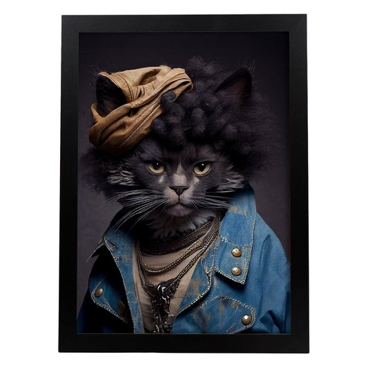 Nacnic un gato tipo laperm vestido con ropa humana pequeña. Estampados de arte de pared estético para el diseño de dormitorio o sala de estar.-Artwork-Nacnic-A4-Sin marco-Nacnic Estudio SL