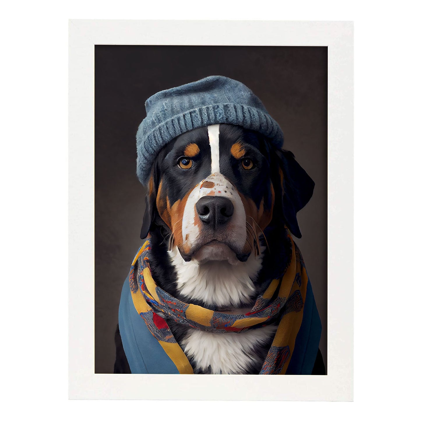 Nacnic Un gato tipo perro de montaña Suiza Great Vestido. Estampados de arte de pared estético para el diseño de dormitorio o sala de estar.-Artwork-Nacnic-A4-Marco Blanco-Nacnic Estudio SL