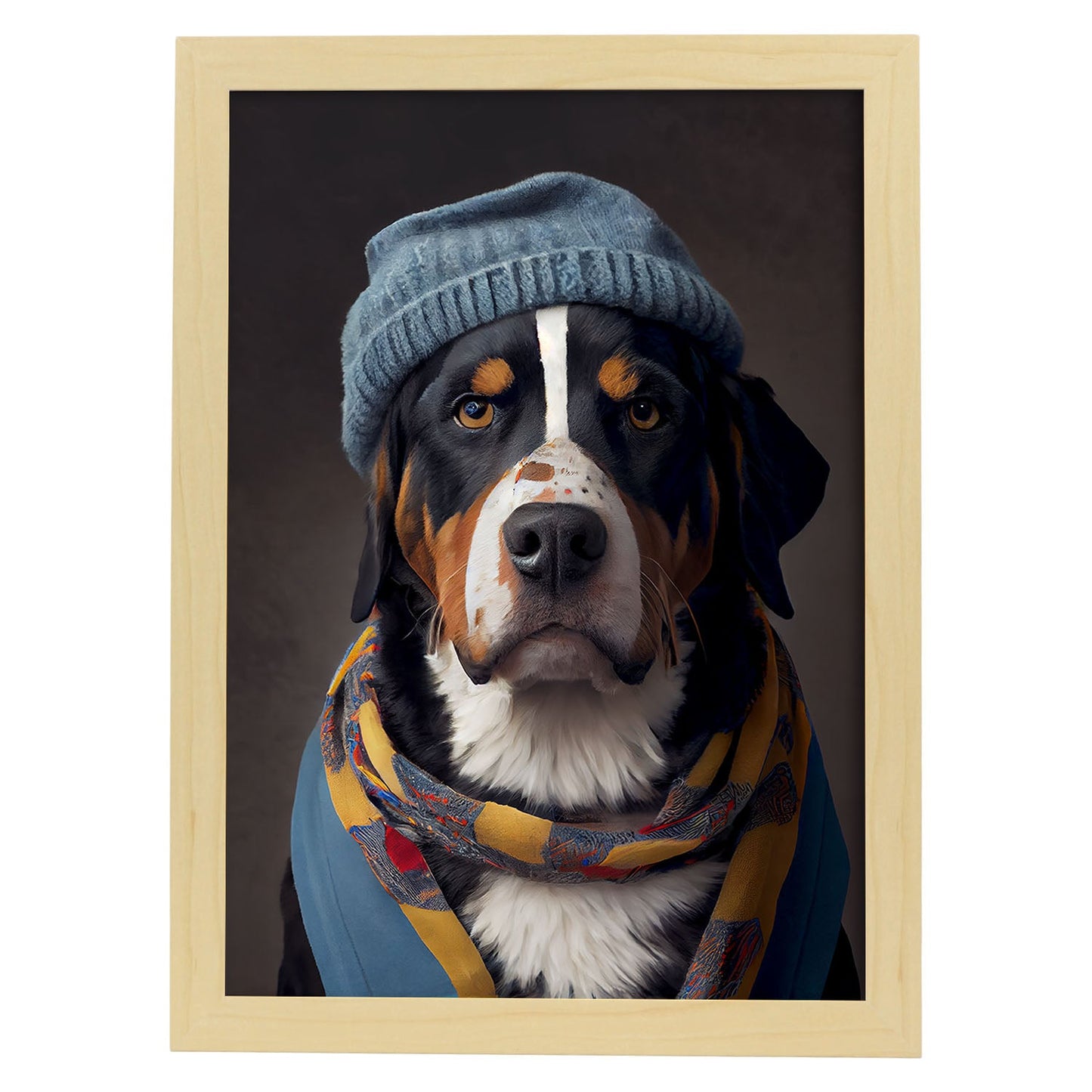 Nacnic Un gato tipo perro de montaña Suiza Great Vestido. Estampados de arte de pared estético para el diseño de dormitorio o sala de estar.-Artwork-Nacnic-A4-Marco Madera clara-Nacnic Estudio SL