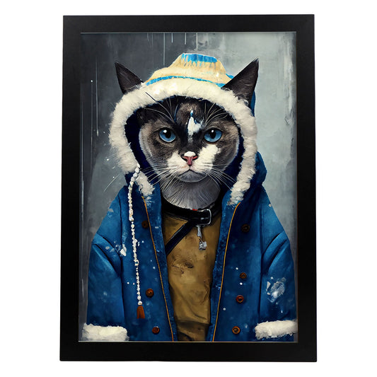 Nacnic Un gato tipo raqueta de nieve vestida con ropa humana ti. Estampados de arte de pared estético para el diseño de dormitorio o sala de estar.-Artwork-Nacnic-A4-Sin marco-Nacnic Estudio SL