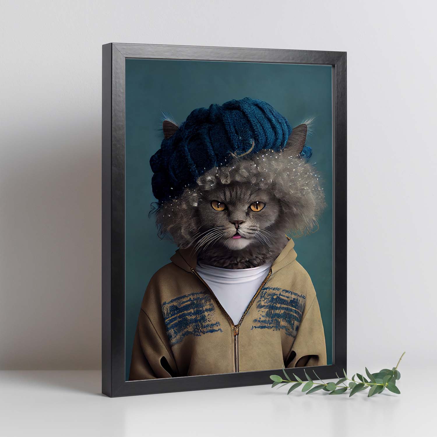 Nacnic un gato tipo selkirk rex vestido con ropa humana. Estampados de arte de pared estético para el diseño de dormitorio o sala de estar.-Artwork-Nacnic-Nacnic Estudio SL