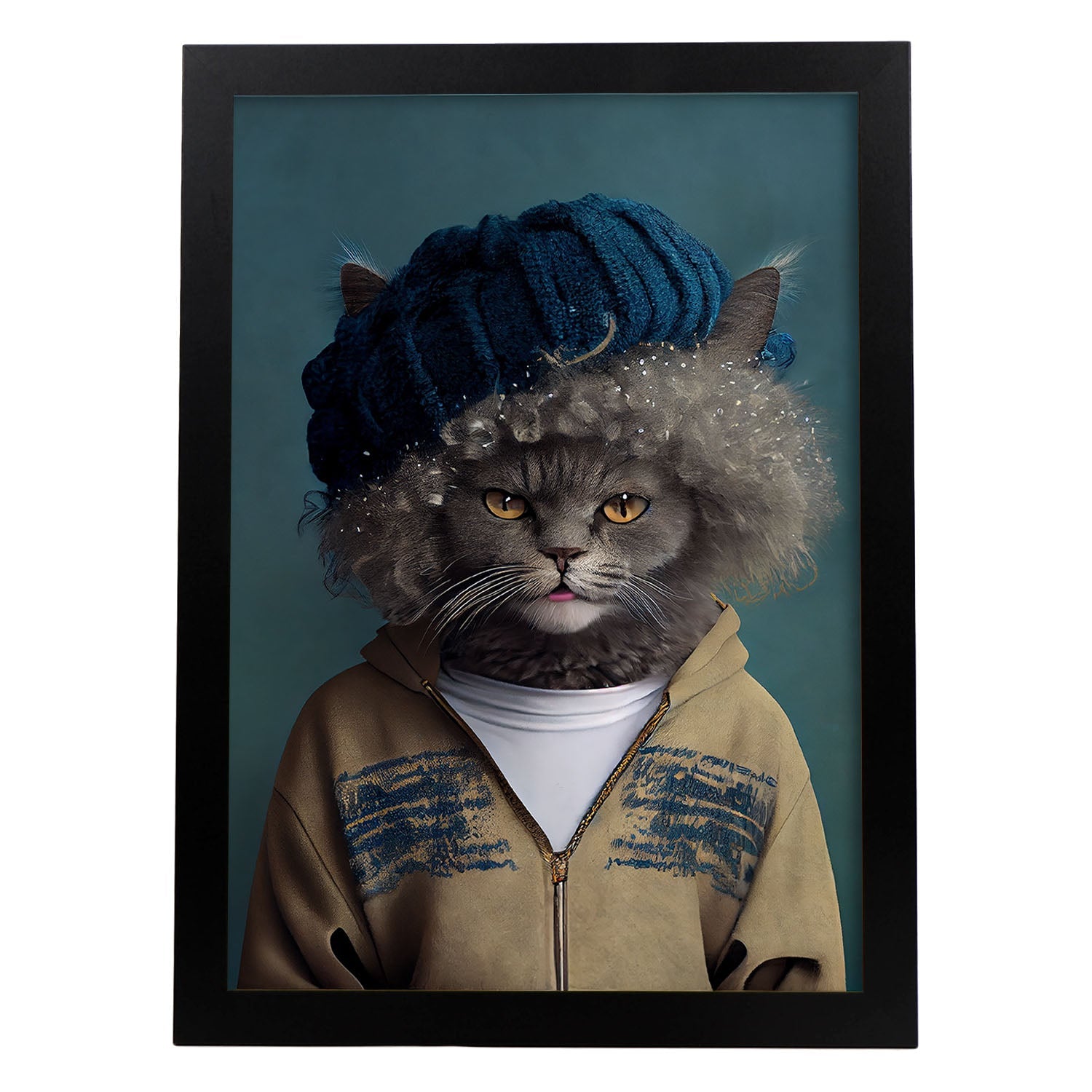 Nacnic un gato tipo selkirk rex vestido con ropa humana. Estampados de arte de pared estético para el diseño de dormitorio o sala de estar.-Artwork-Nacnic-A3-Sin marco-Nacnic Estudio SL