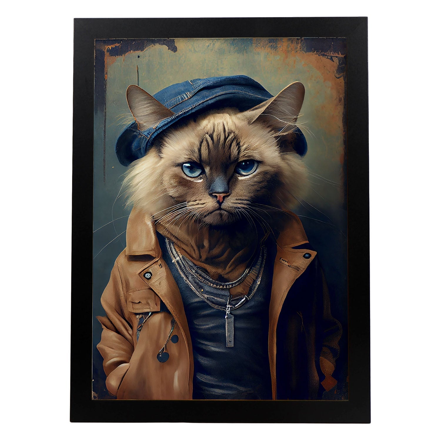 Nacnic un gato tipo selkirk rex vestido con ropa humana. Estampados de arte de pared estético para el diseño de dormitorio o sala de estar.-Artwork-Nacnic-A4-Sin marco-Nacnic Estudio SL