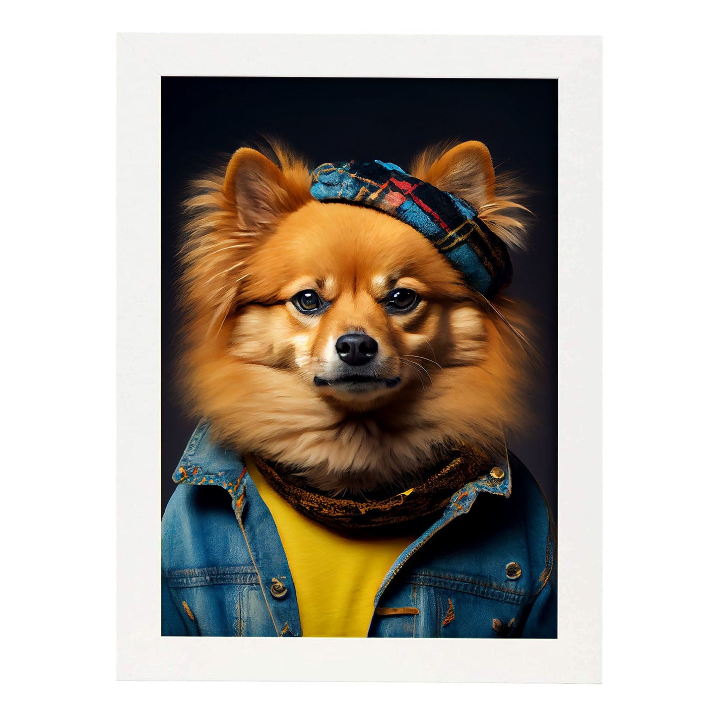 Nacnic Un gato tipo Spitz finlandés vestido con tela humana. Estampados de arte de pared estético para el diseño de dormitorio o sala de estar.-Artwork-Nacnic-A4-Marco Blanco-Nacnic Estudio SL
