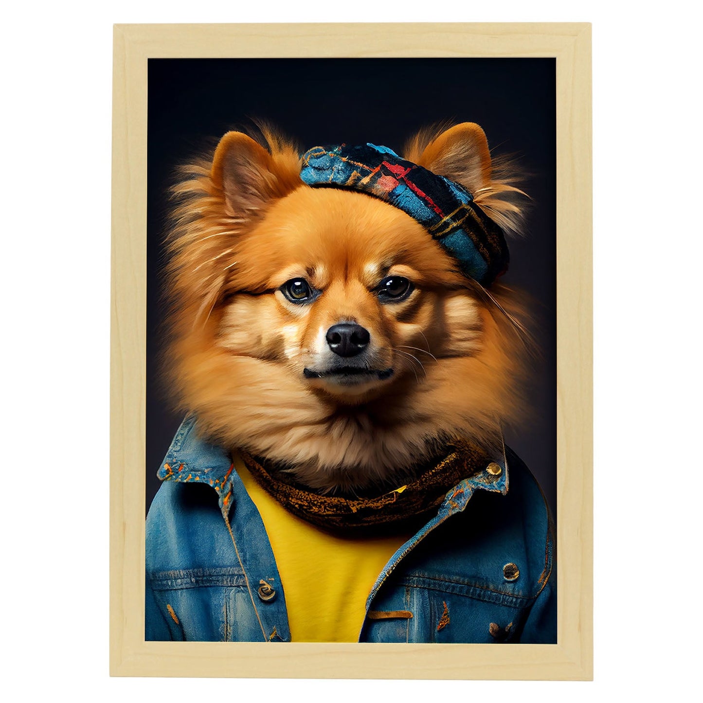 Nacnic Un gato tipo Spitz finlandés vestido con tela humana. Estampados de arte de pared estético para el diseño de dormitorio o sala de estar.-Artwork-Nacnic-A4-Marco Madera clara-Nacnic Estudio SL