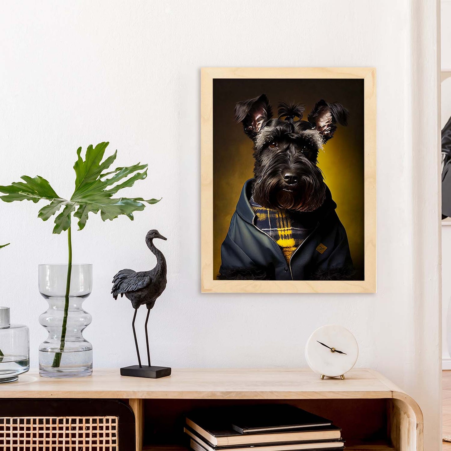 Nacnic, un gigante tipo perro Schnauzer, vestido con CLO humano. Estampados de arte de pared estético para el diseño de dormitorio o sala de estar.-Artwork-Nacnic-Nacnic Estudio SL